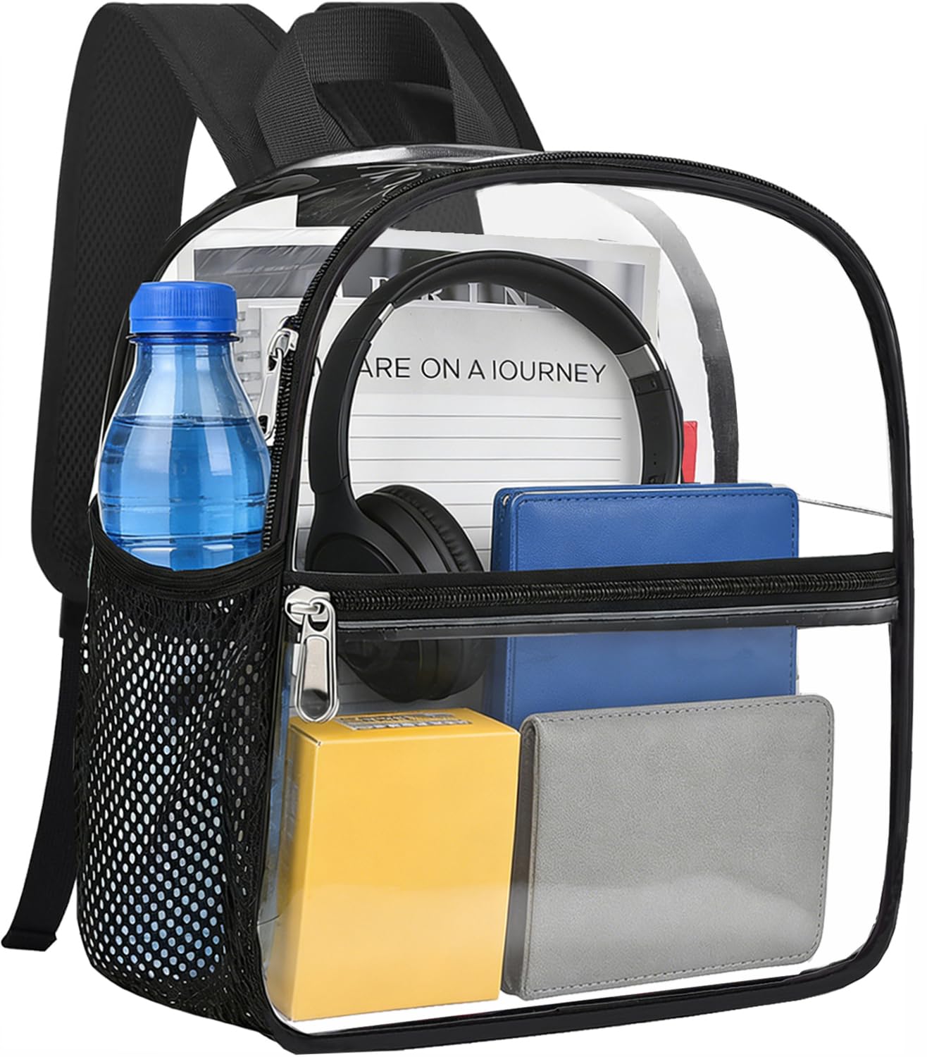 Busiuw Clear Backpack for Stadium Events - 12x12x6, Mini Small Clear Bag Sports Fan Backpacks with Front Pocket for Concert Sport Events Work Travel(