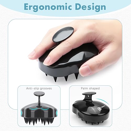 Miniatura 2 de FREATECH Paquete de 2 cepillos de champú masajeador de cuero cabelludo, exfoliante de cabello para ducha con cerdas de silicona flexibles para