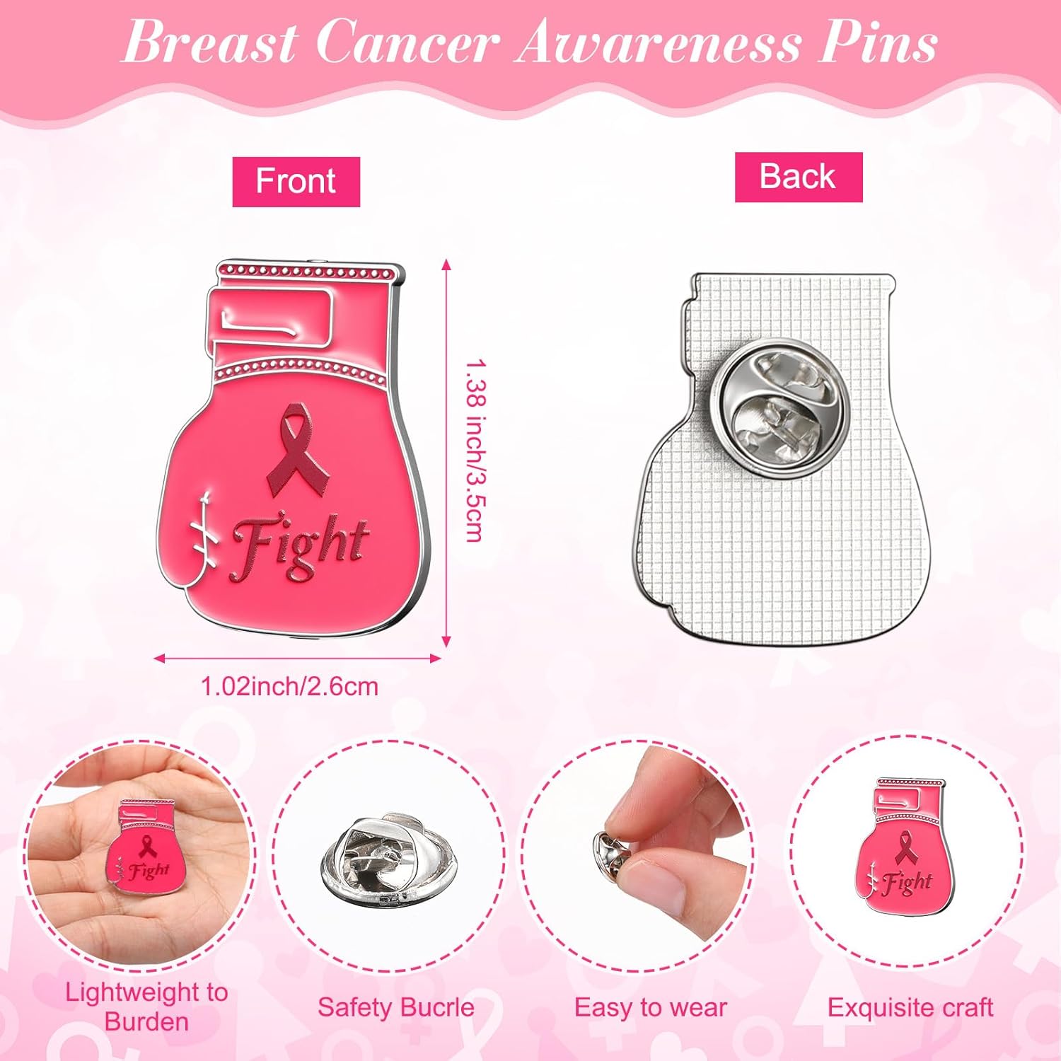 Liliaafar 60 Set Breast Cancer Awareness Items Cancer Care Gifts Bulk No One Fights Alone Ballpoint Pens & Pink Ribbon Lapel Pins Boxing Glove Brooches Charity Event Accessories for Women Girls