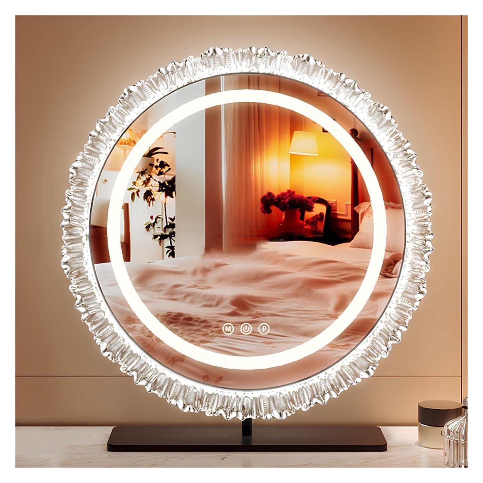 Miroir de coiffeuse LED 19 22 pouces noir et miroir de maquillage éclairé variable