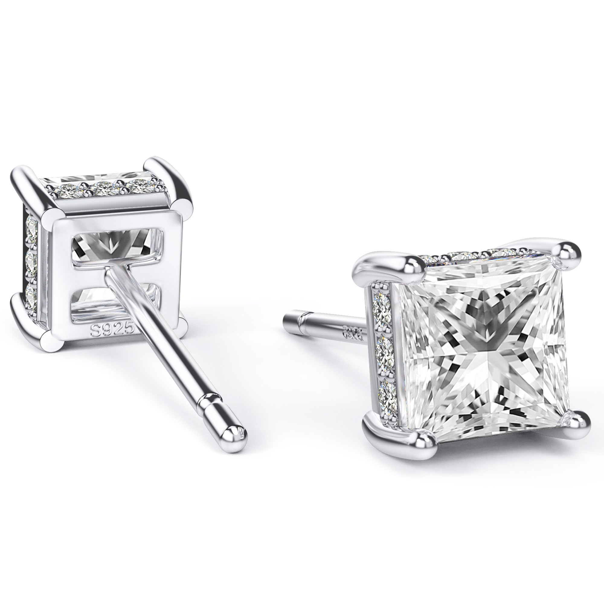 Princess Cut Cubic Zirconia Diamond Stud Earrings for Men