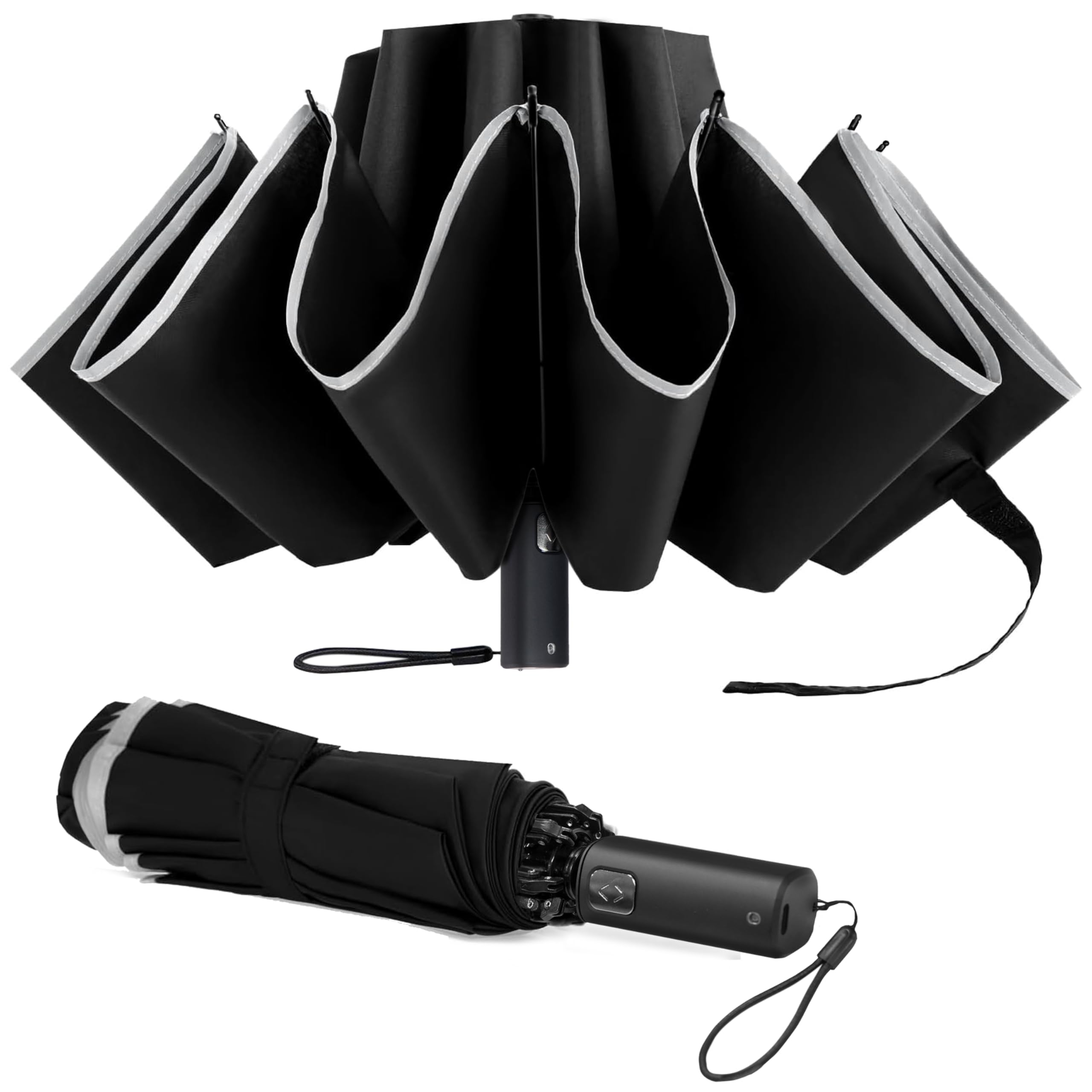Premium Electric Umbrella With Auto Open-Close Push Button Strong Handle | Type-C Rechargeable | 8- Strong Ribs Windproof | UV UPF 50+ | 2-Fold Travel Umbrella (Black)-image-34