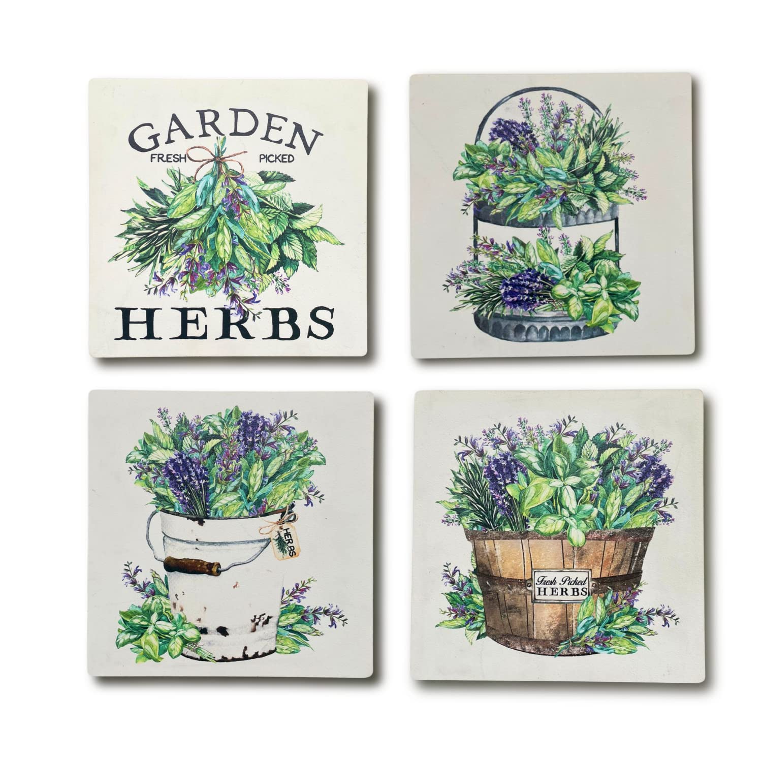 Chalk My Theme Rustic Herb Botanical Garden Gallery Wall Art Panel Set of 4| Wooden Stylish Decoration Item For Home, Office, Café, Restaurant, and Hotel| Home Decor Items for Living Room, Bedroom