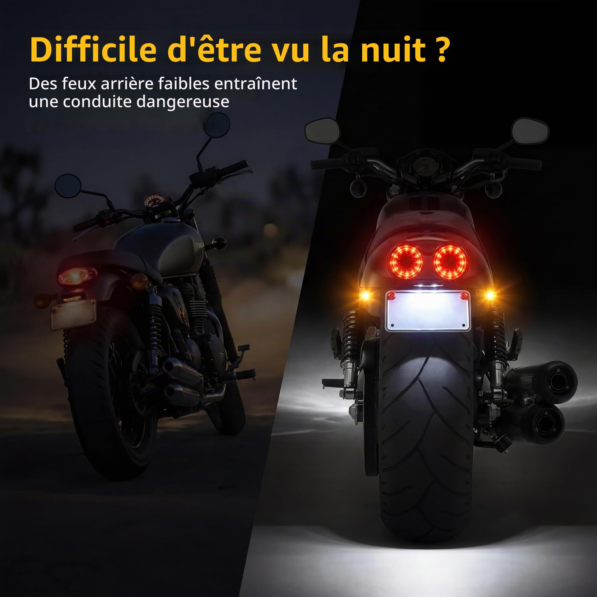 ANKIA Feu arrière 40 LED 40 W pour moto avec feu de stop ou feu de position et clignotant intégré et support pour plaque d'immatriculation pour moto, cruiser, chopper