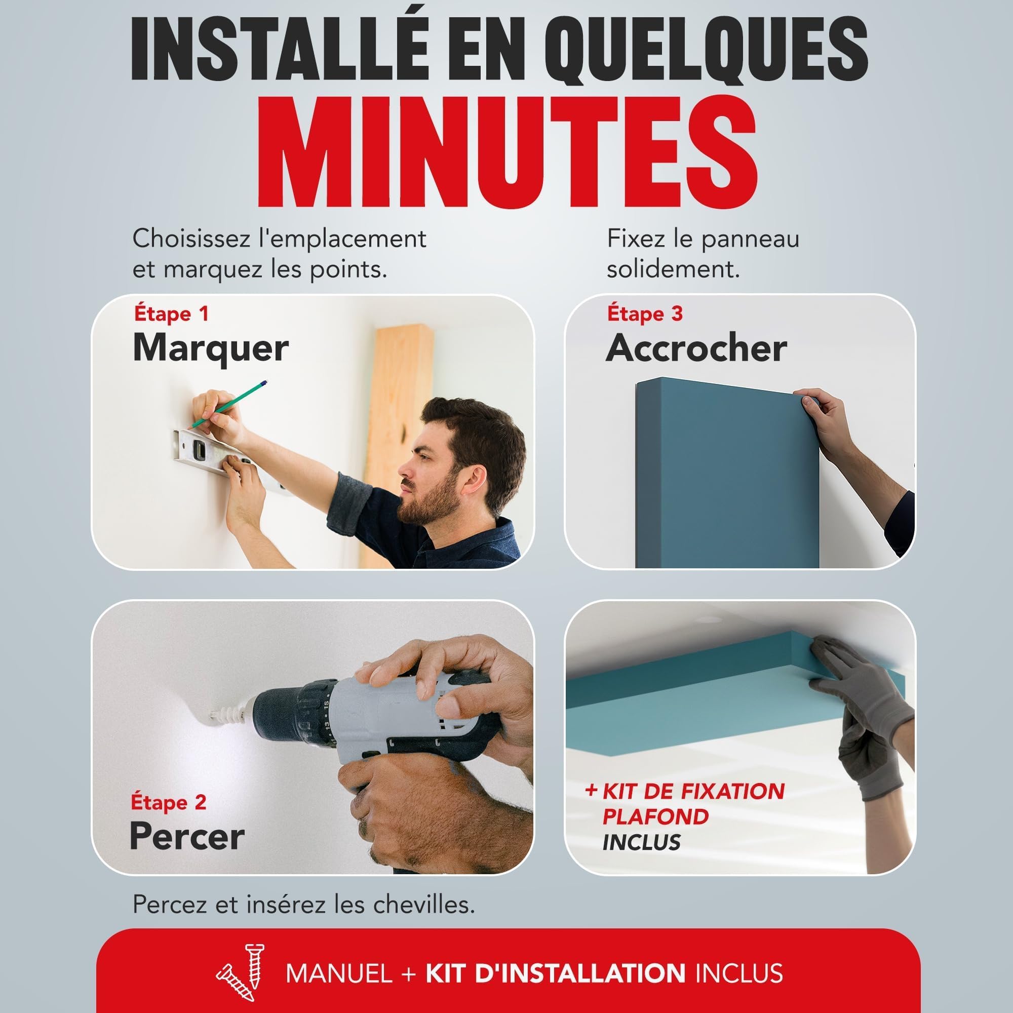 Addictive Sound Panneau Acoustique Mural Premium 100x50x11 cm, Ivoire | Classe A · laine Isover · kit mur/plafond inclus