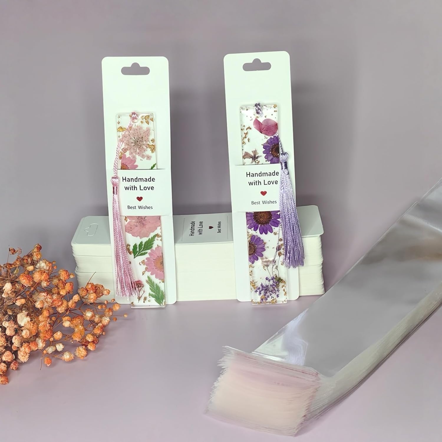 Amazon.com : 100 Set Bookmark Holder Packaging, Handmade with Love ...