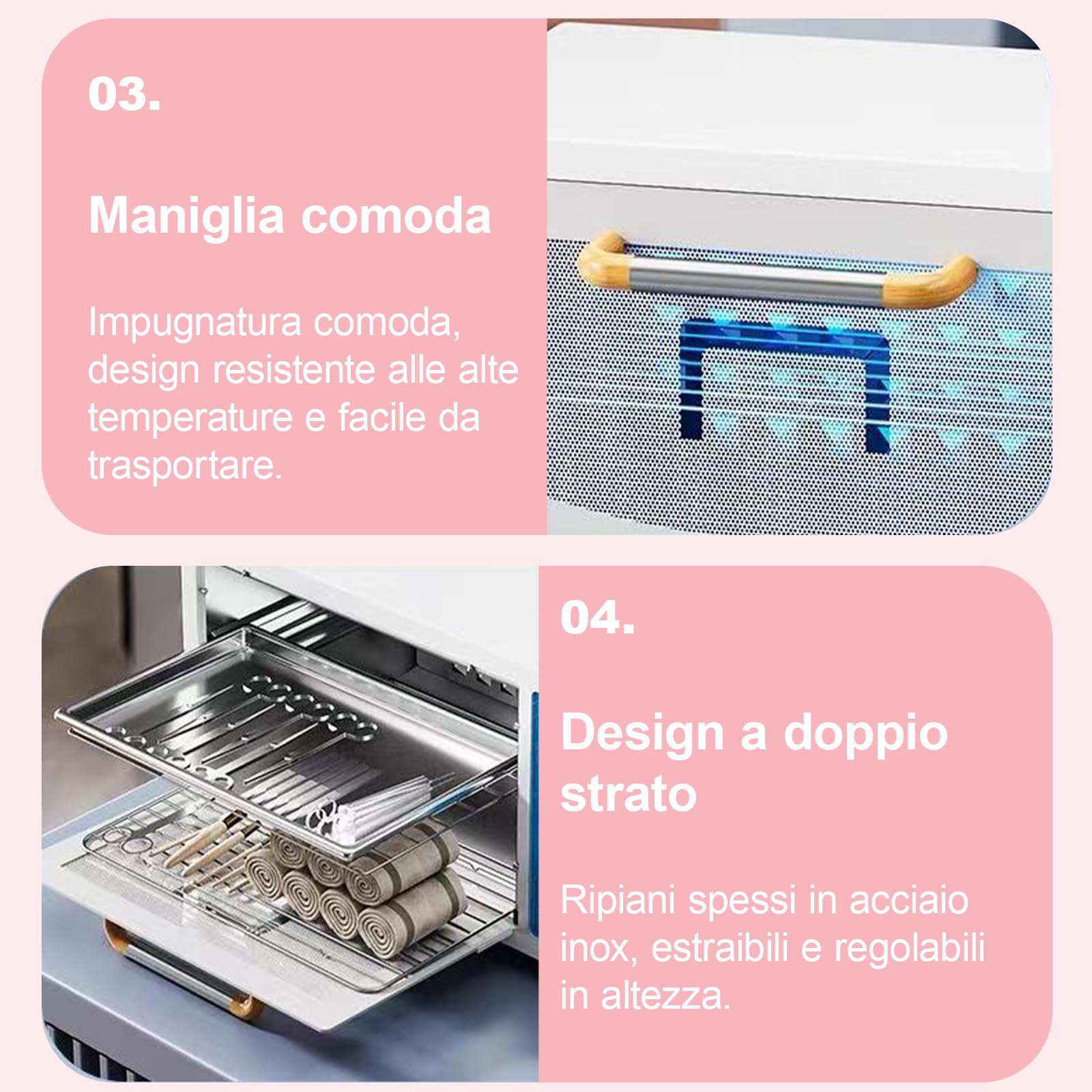 Sterilizzatore UV, sterilizzatore unghie, grande capacità 10/24 l, 75°C Aria Calda a Temperatura Costante, per salone di bellezza, parrucchiere, temperatura massima 250°(10L/Rosa)