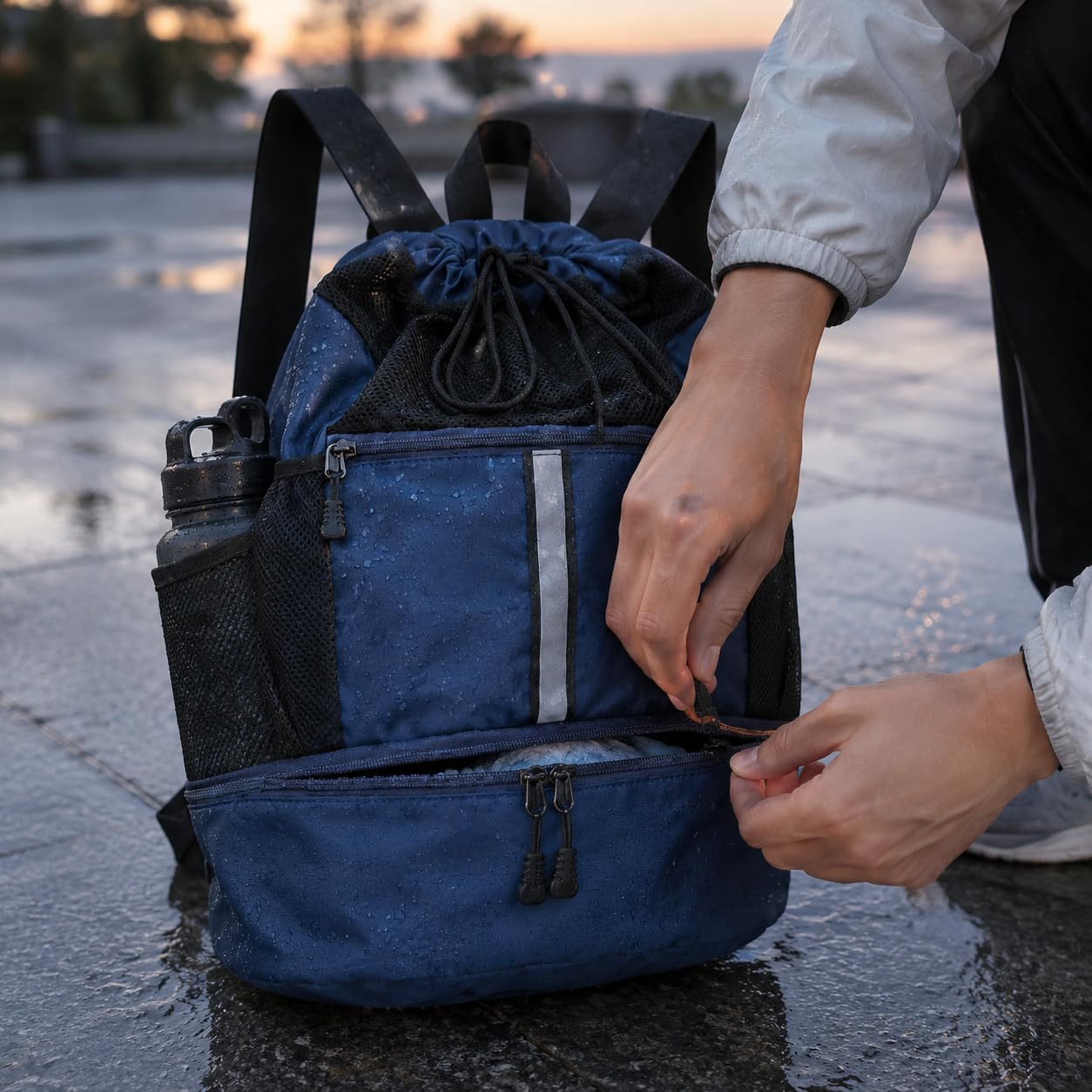 Bolsa portiva Nylon con Compartimento Humedo y con Capacidad 20 Litros con Cierre Cordon para Guardar Ropa Zapatos Toallas y Equipo para Gimnasio Natacion y Viaje,