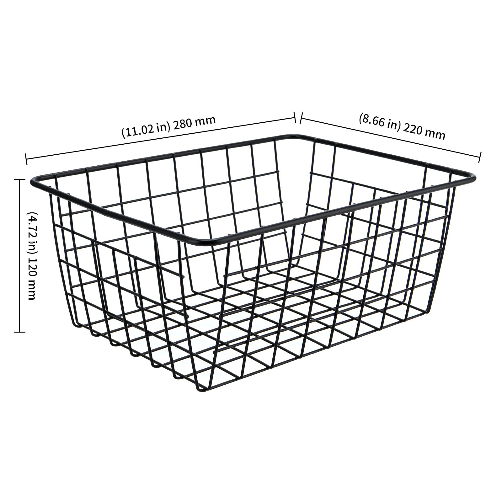 KEILEOHO 4 cestas de rejilla de almacenamiento de 28 x 22 x 12 cm, cesta de metal, cesta de almacenamiento de alambre, cesta de baño de metal, diseño de alambre abierto, cesta de metal negra, pequeña,
