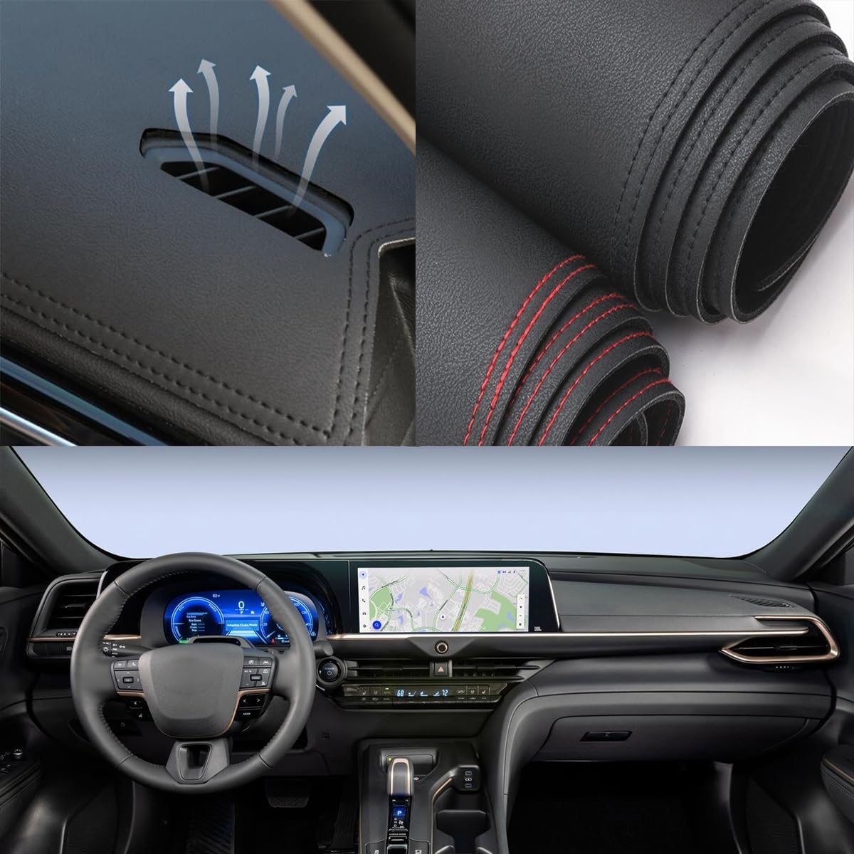 Black Leather Style Car Dash Mat Dashboard Cover Dash Panel Interior Console Pad Compatible for Toyota Crown 2023-2024-2025-2026