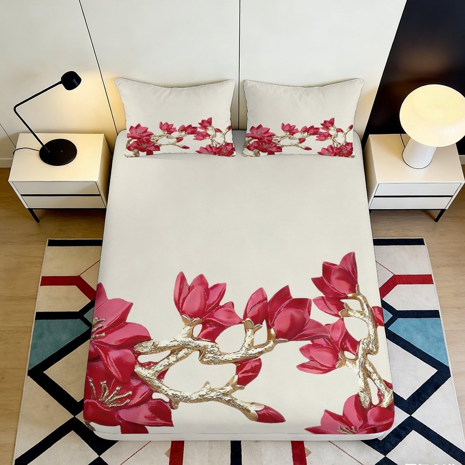 Jqzkxnhpbr Style-4 3D Printed Pink Magnolia Fitted Sheet Microfiber Soft Floral Bed Cover For Bedroom Guest Room Decor 90X200x25cm