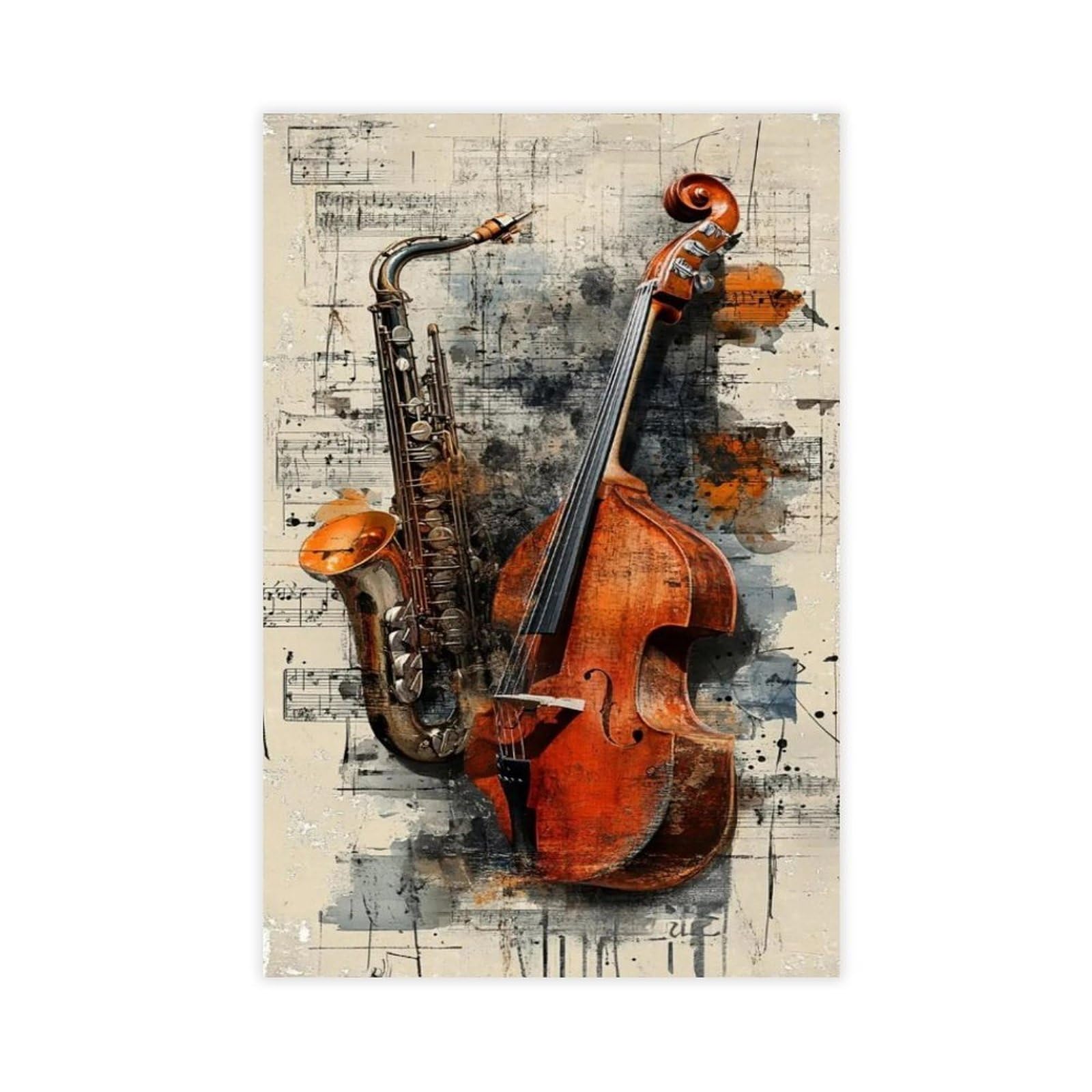 Poster su tela a tema musica jazz sinfonia sassofono e violoncello, decorazione artistica da parete per soggiorno, camera da letto, decorazione, 61 cm di lunghezza x 91,4 cm di larghezza