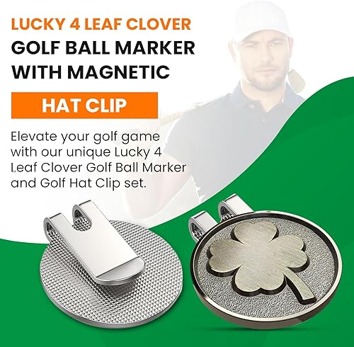 Miniatura 3 de K9King Lucky - Marcador de pelota de golf de trébol de 4 hojas y clip magnético para sombrero de golf, accesorios de golf verdes para hombres y