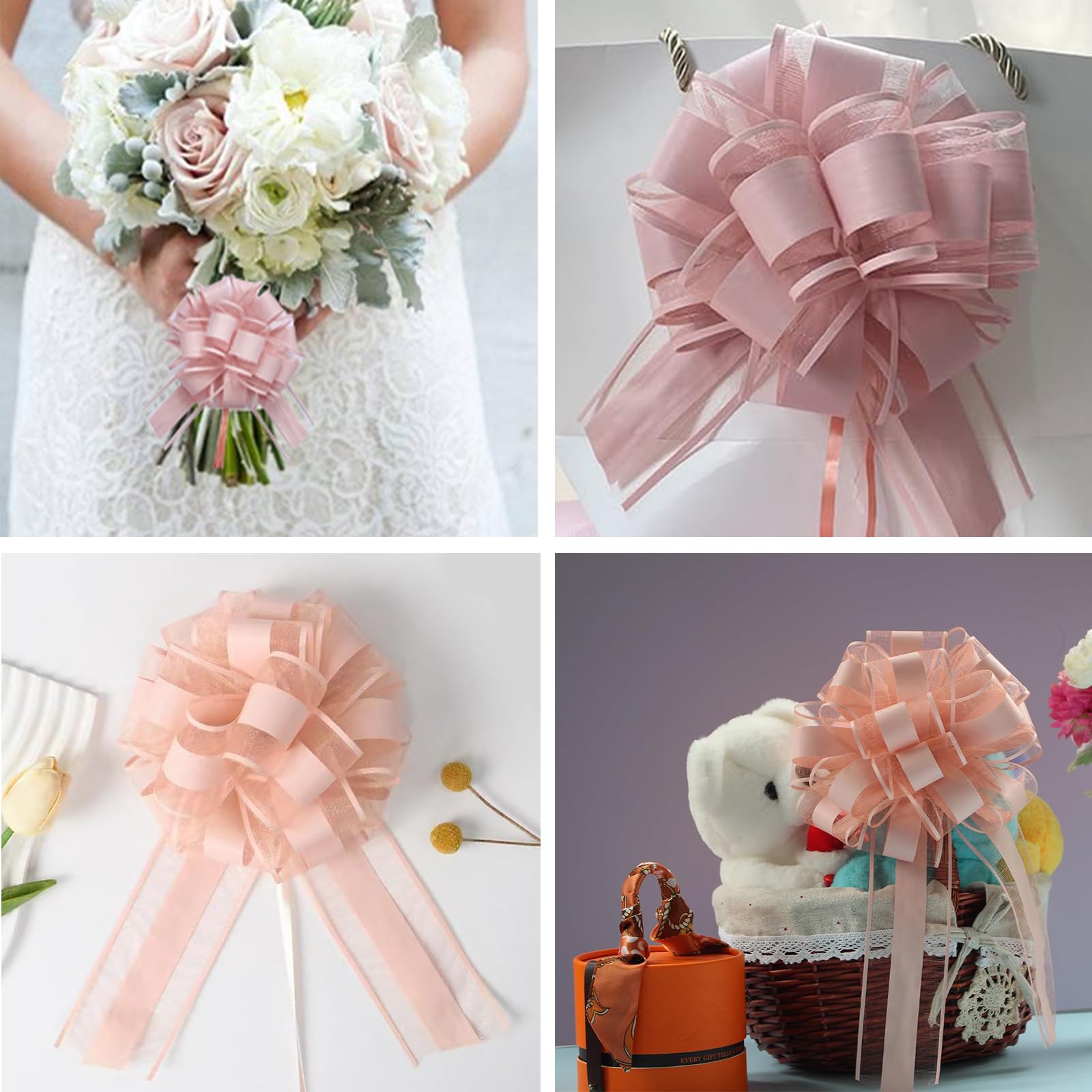 Nœuds à Tirer Pour Emballage Cadeaux - Lot De 6 - Rose Lotus - Pour Mariage, Noël, Déco