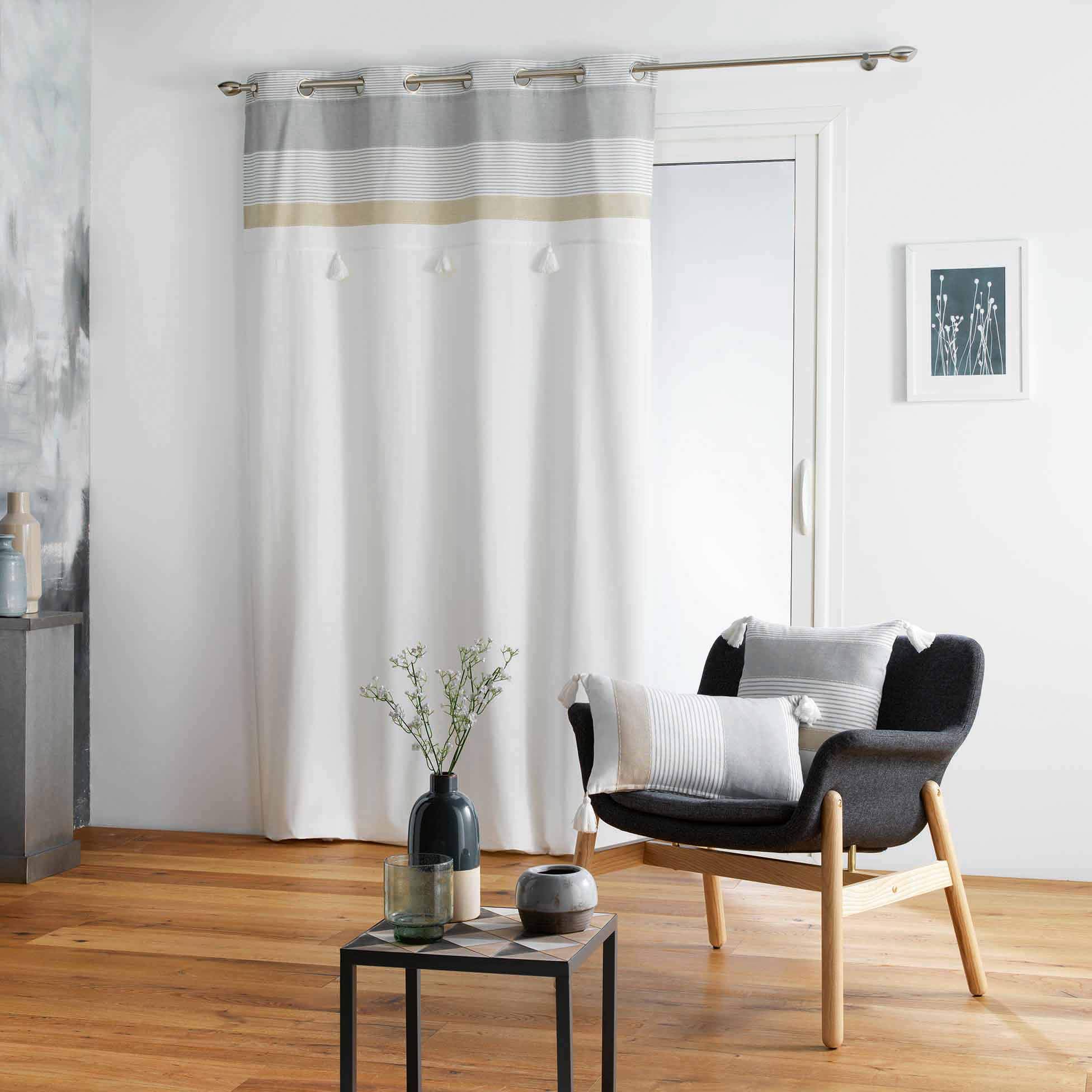 Douceur d'Intérieur Curtain with Eyelets 140 x 240 cm Cotton with Iliade Pom Tops, Multicolored, W 55.1" x L 94.5" (1 Panels) - Image 2