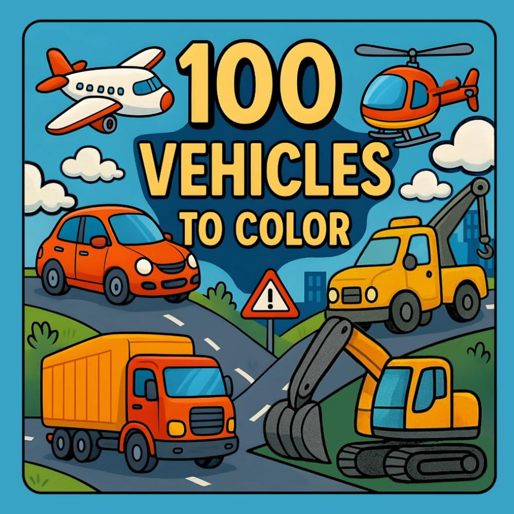 100 Vehicles to Color: Cars, Trucks, Planes, Boats and More – Fun and Easy Coloring Book for Kids Ages 4-8 (100 Wonders to Color)