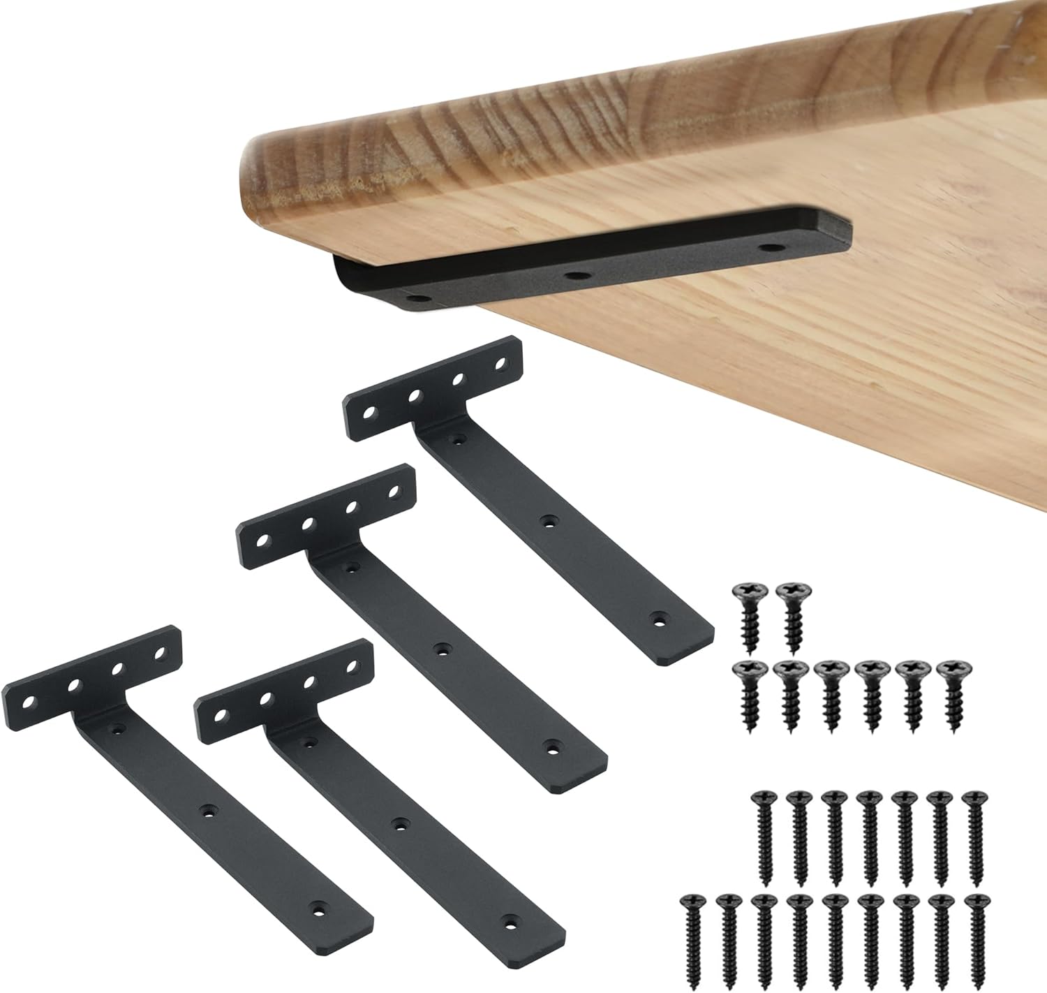 Alise Shelf Brackets 8 Inch,Heavy Duty Floating Shelf Bracket Mounting Brackets,Hidden L Brackets for Shelves,Metal Decorative Shelf Brackets Wall Shelf Supports Brackets DIY,Black,Pack of 4