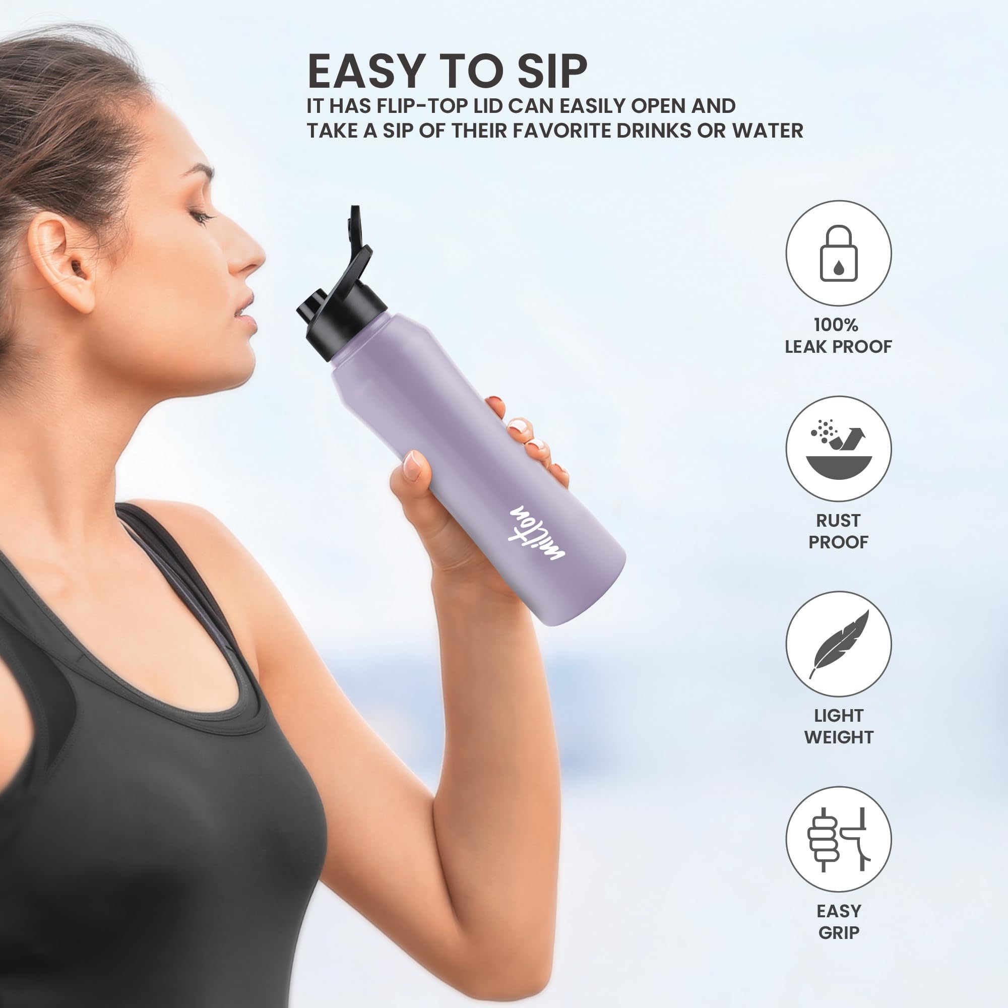 MILTON Comet 1000 Stainless Steel Water Bottle 1000 ml, Single Walled, ISI Certified I Leak Proof Lid, Rust Proof I For School, Office, Gym I Purple