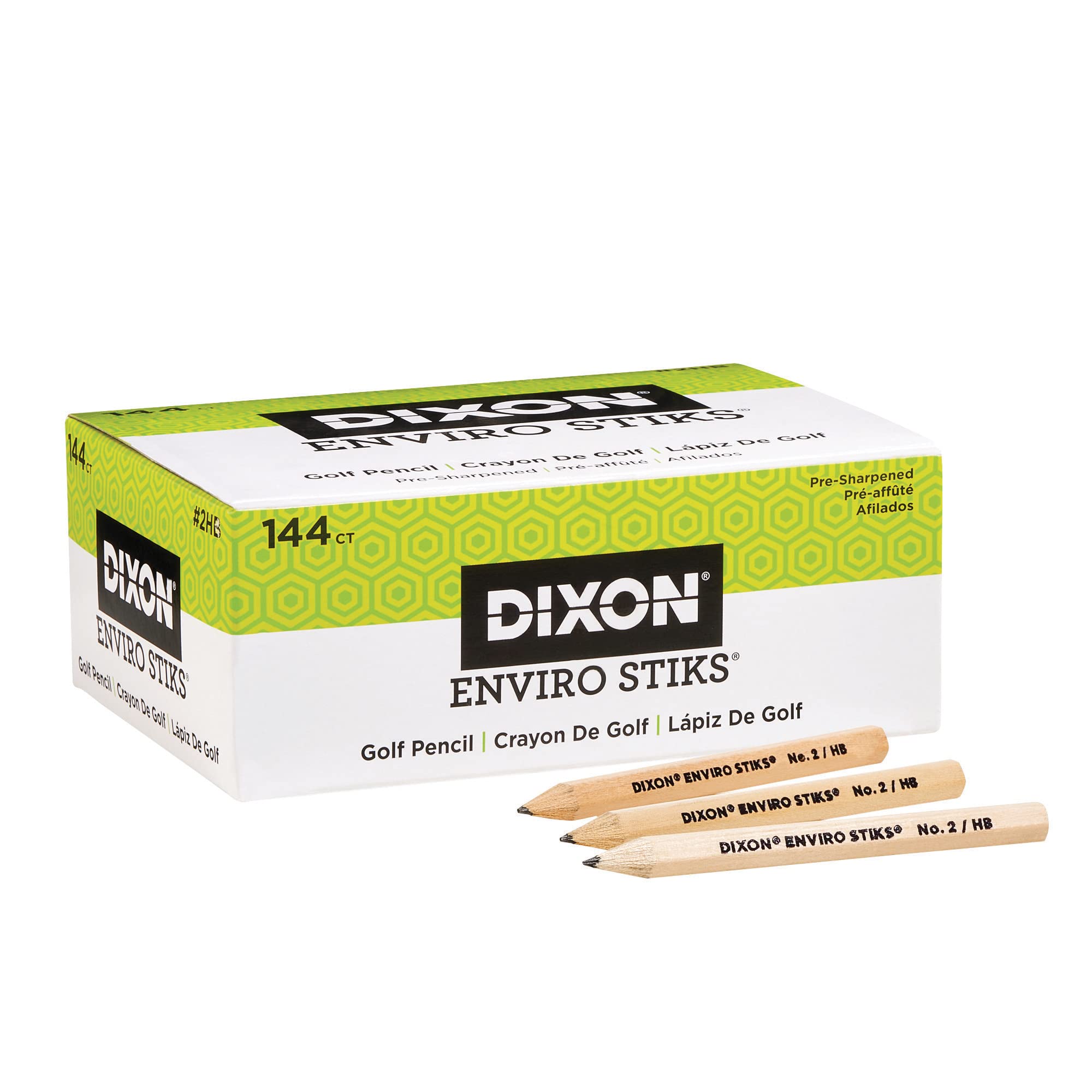 Pre-Sharpened EnviroStiks Golf Pencils, #2 HB Lead, Pack of 144 (DIX15099)