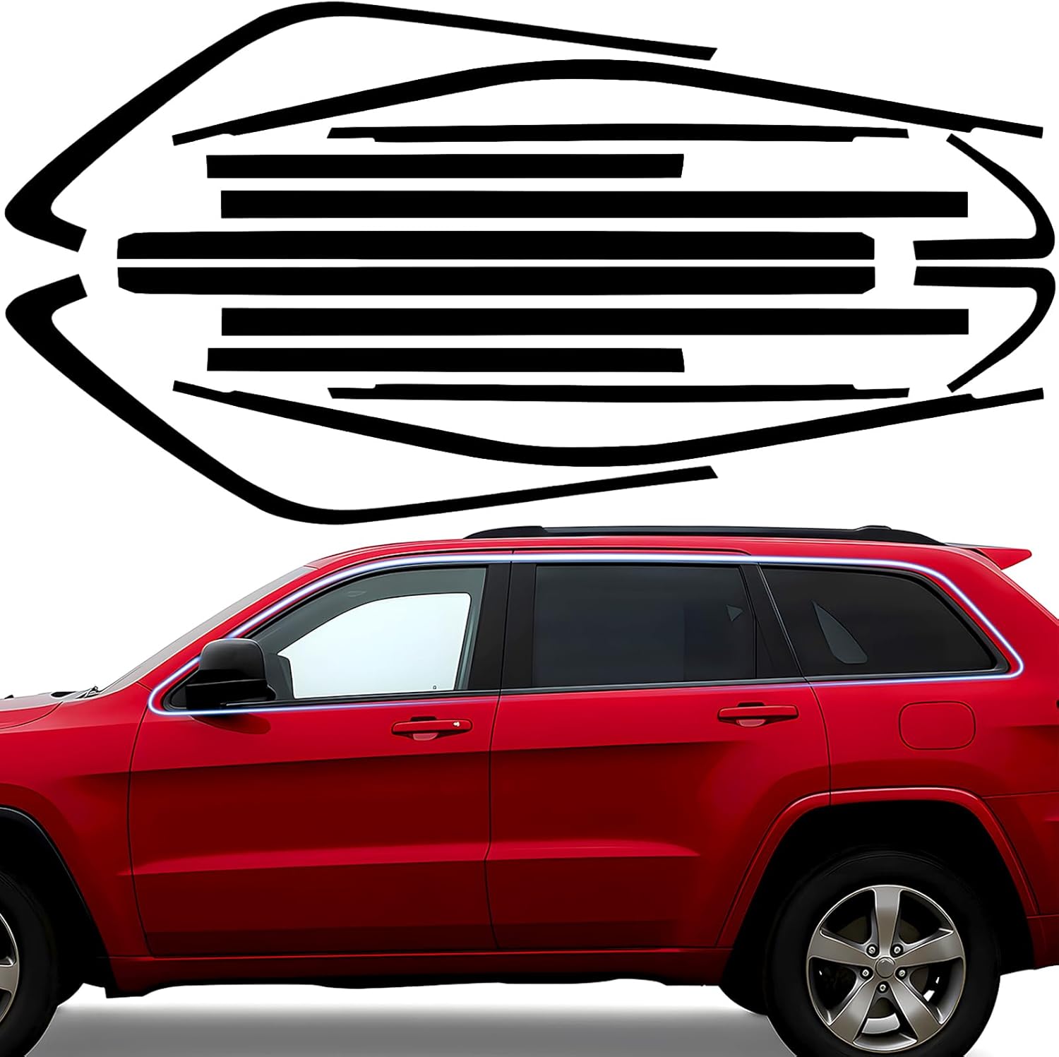 Chrome Delete Vinyl Wrap Kit fit for 2011-2021 Jeep Grand Cherokee Accessories Side Window Trim with Gloss Black Blackout Film