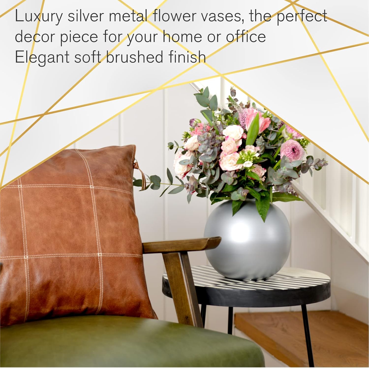 Walbrook Silver Vase - Decorative Flower Centerpiece, Small Modern Vase for Decor