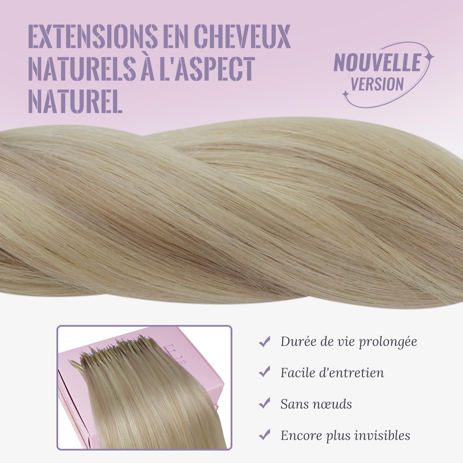 Fshine Extension Cheveux Naturel Nano Ring 50 g 50 cm, Extension Cheveux