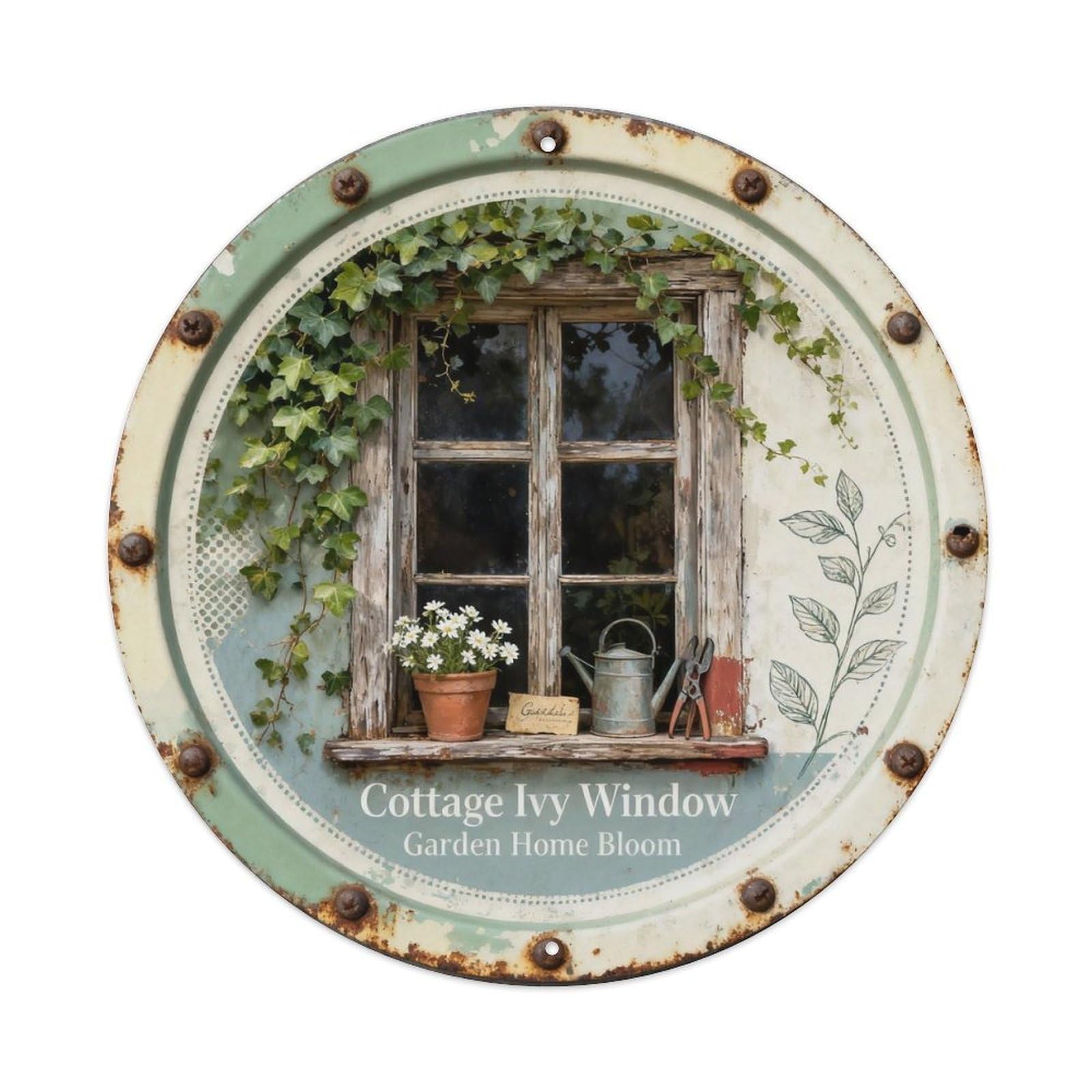 Cottage Ivy Window Metal Tin Sign Plaque