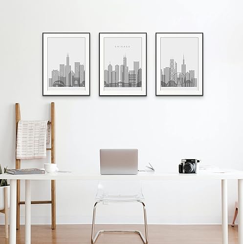 Miniatura 4 de Arte de pared de horizonte de Chicago, arte de pared de Chicago, impresión de horizonte de Chicago, decoración de Chicago, imágenes de la ciudad de