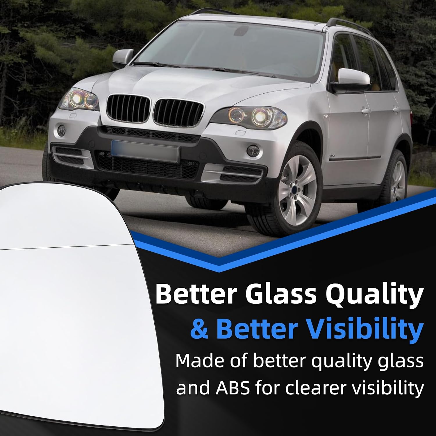 Driver Side Mirror Replacement for BMW X5 E70 2007 2008 2009 2010 2011 2012 2013, X6 E71 E72 2008-2014 - Left Side Mirror Glass, Rear View Mirrors Glass with Power Heated, No Auto Dimming