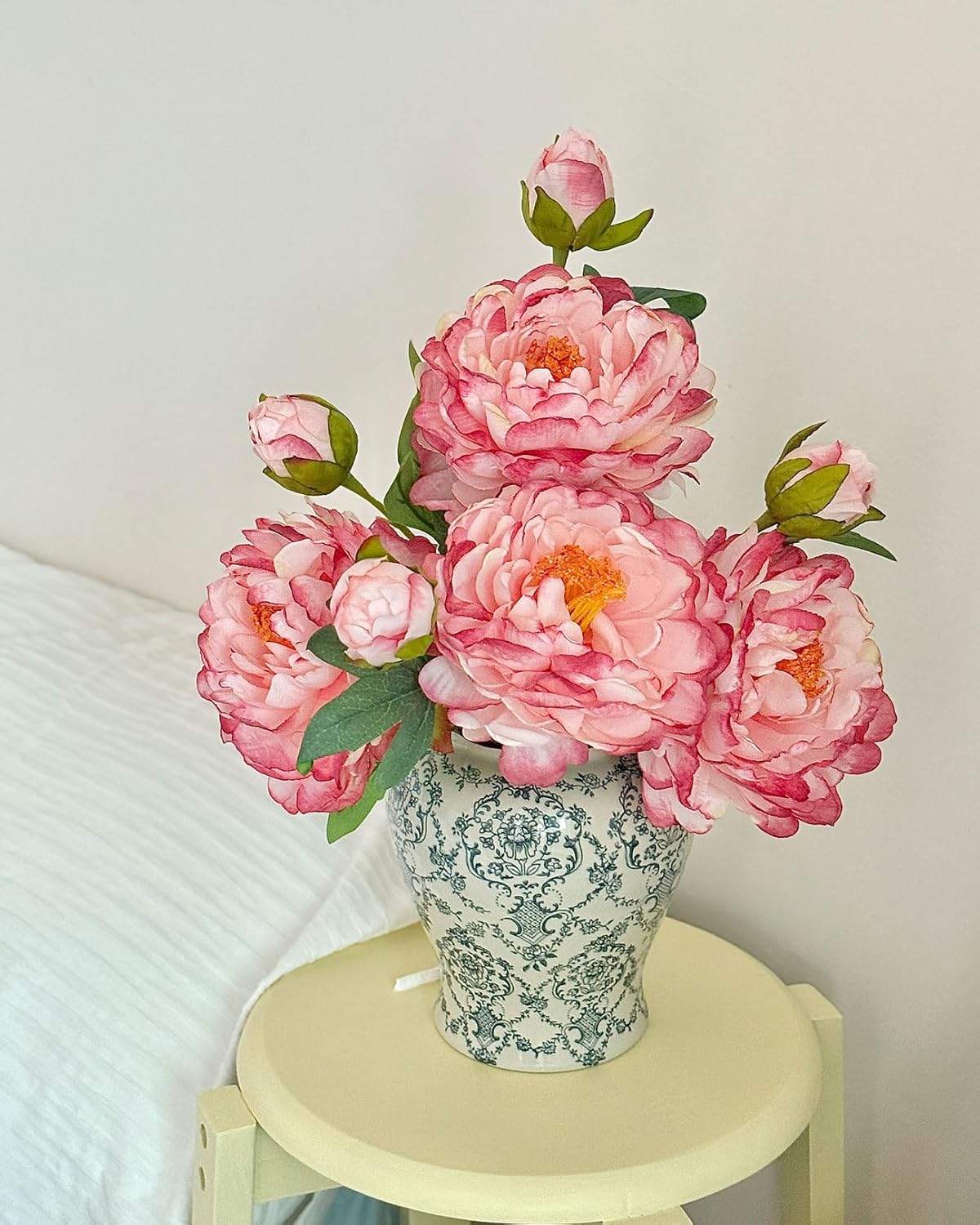 Vintage Chinoiserie Ginger Jar Ceramic Vase, Decorative Porcelain Flower Vase for Centerpiece Living Room Table Shelf, Retro Country Decor - Image 2