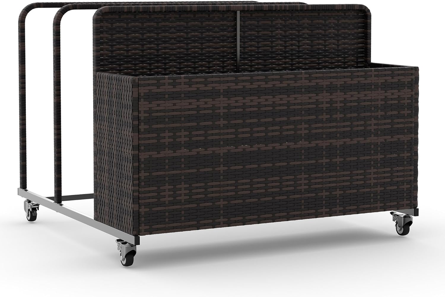 Rolling Poolside Float Storage, Pool Storage Bin, Outdoor Storage Organizer PE Rattan Pool Towel Rack for Floaties, Pool Accessories and Patio Furniture