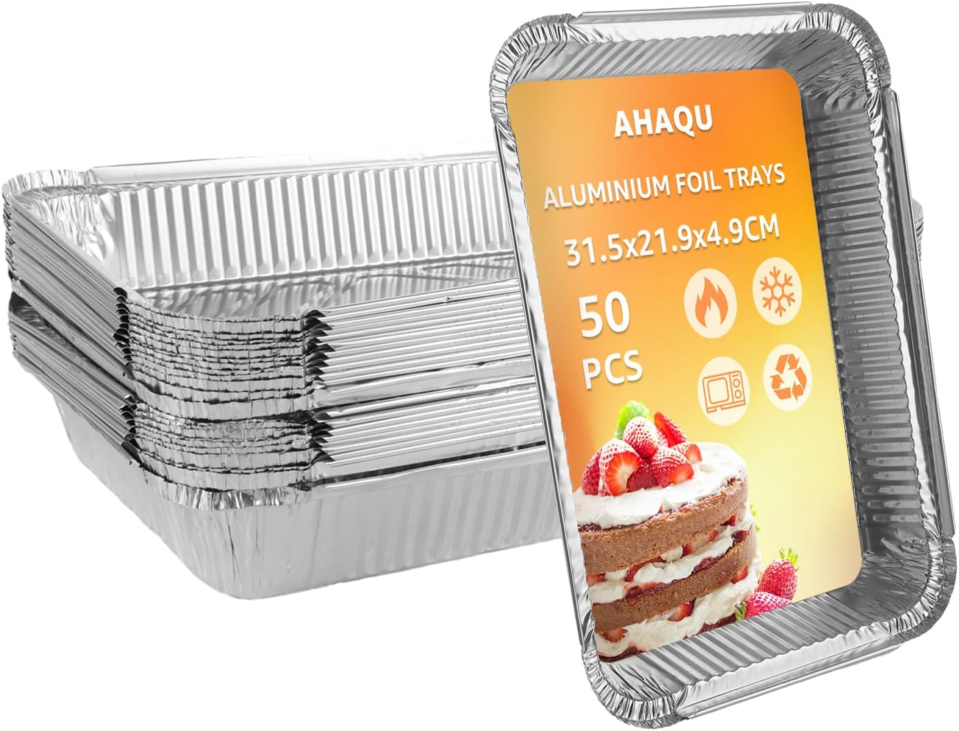 AHAQU 50PCS Large Aluminium Disposable Foil Trays, 31x22x5cm Tin Foil