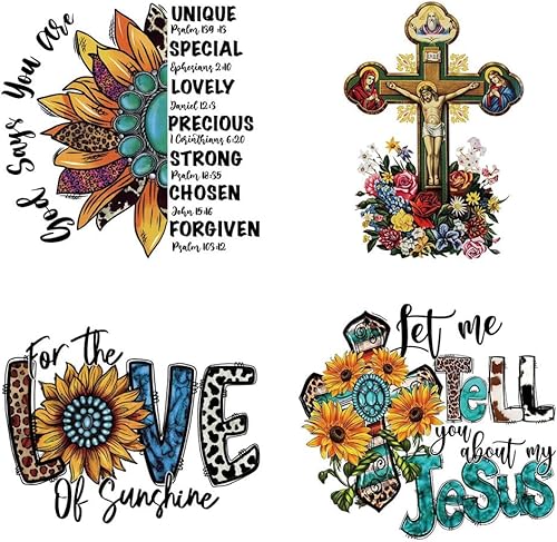 Paquete de 4 calcomanías de vinilo de transferencia térmica de Jesús para ropa, parches de gran tamaño, calcomanías de vinilo de transferencia de