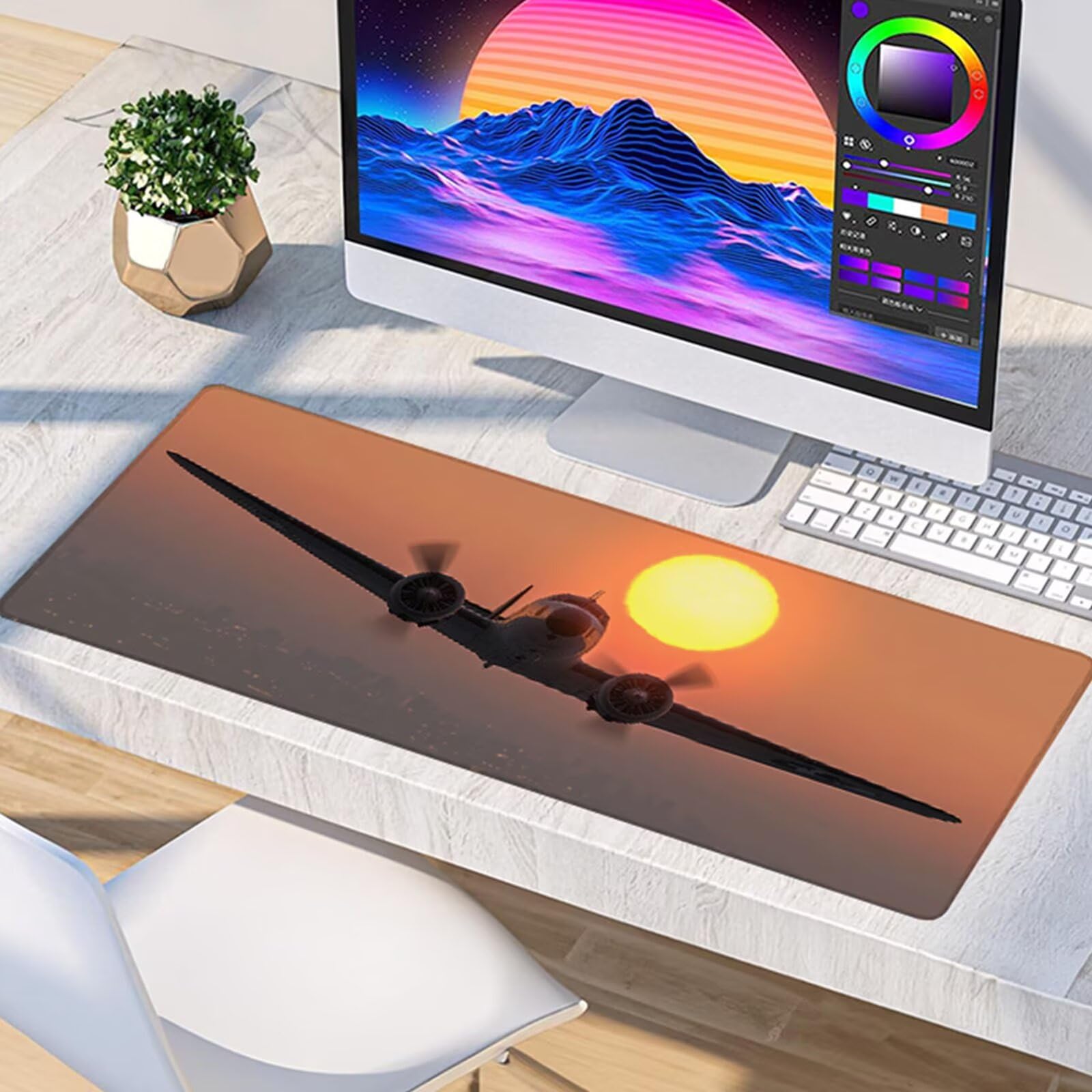 Tappetino Mouse Aereo, Tappetino Mouse XXL 1600x800x3mm, Mousepad Gaming Accessori Scrivania, Sottomano Scrivania con Base in Gomma Antiscivolo, Ufficio Accessori, per Ufficio, Gaming, Giallo 3-5589