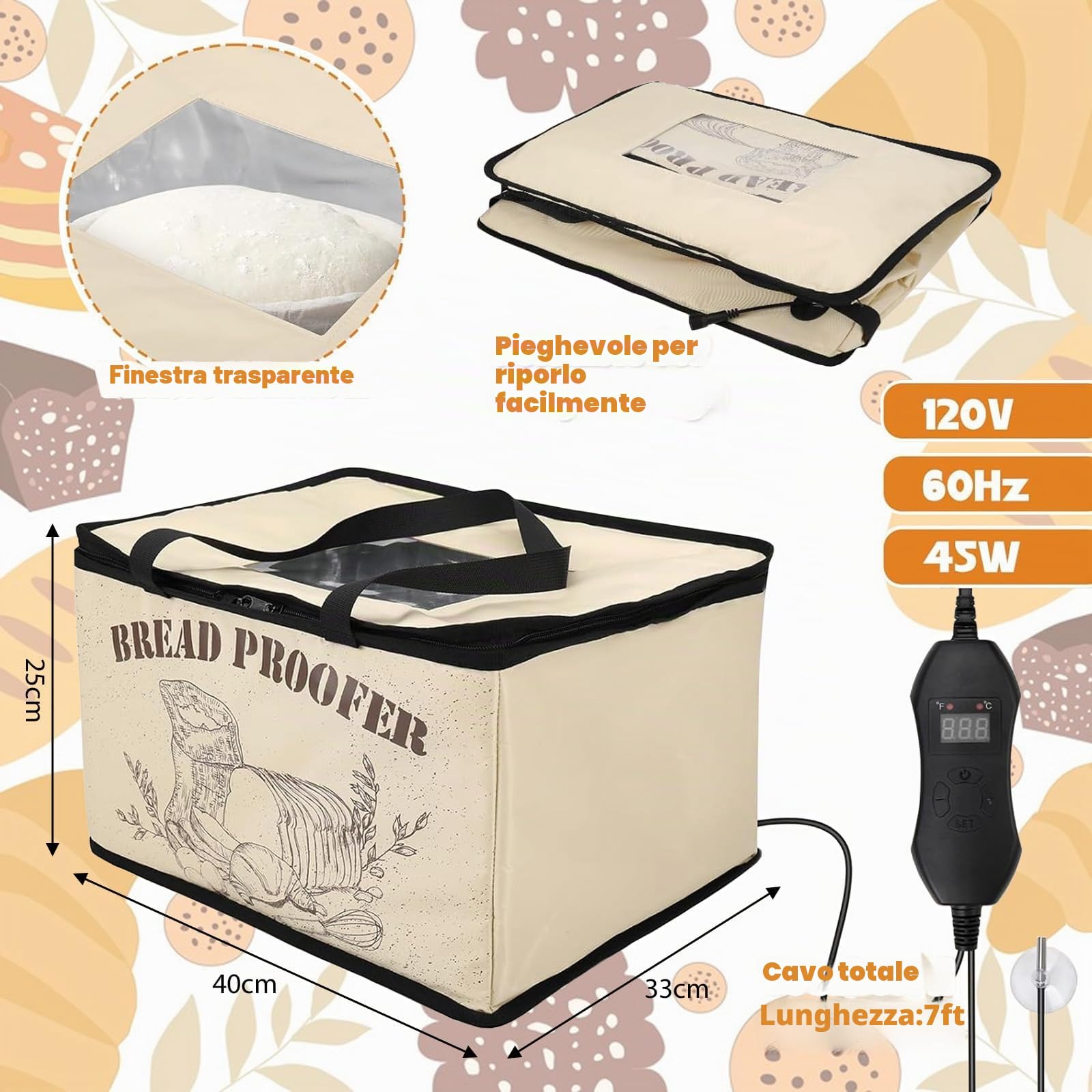 Scatola Lievitazione Impasto 30L con Riscaldamento, Temperatura e Timer Regolabili per Pane, Pizza, Yogurt - Pieghevole per Casa