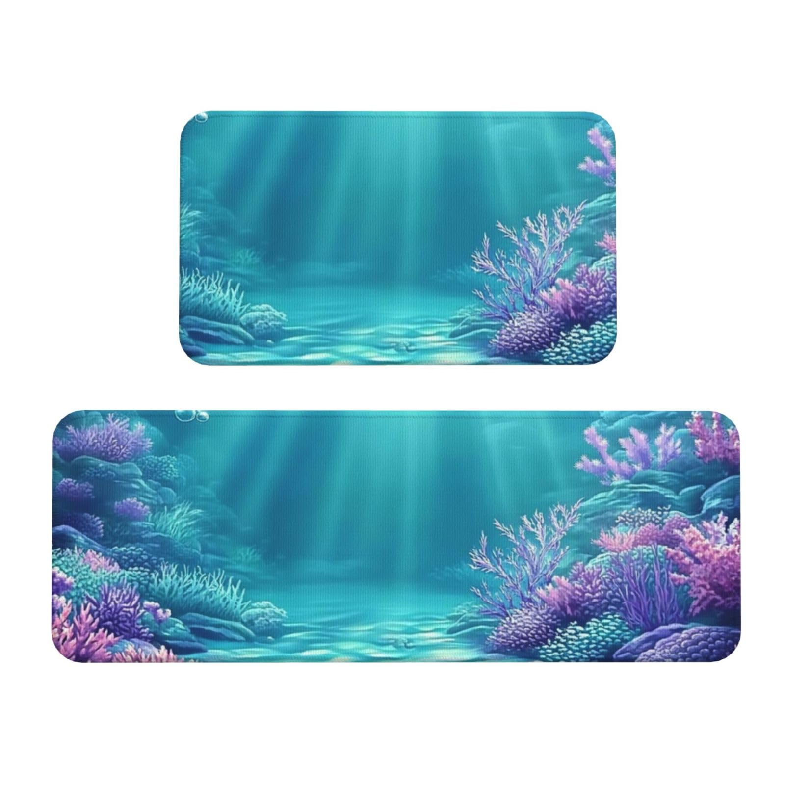 Alfombras de cocina moradas y azules de dos piezas con estampado de estrellas de mar