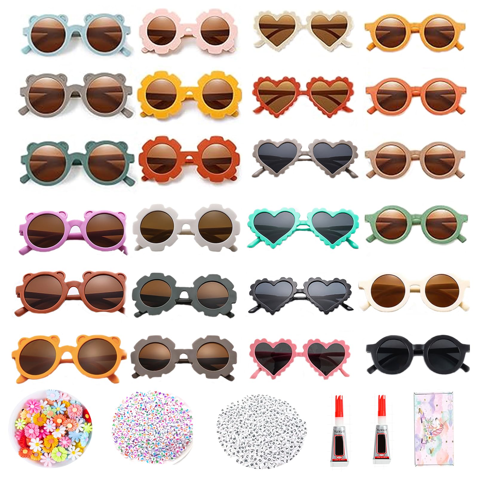 Photo 1 of ZtohPyo 24 Pairs Kids Sunglasses DIY Kit Retro Flower Sunglasses Glasses Bulk Outdoor Eyewear for Toddler Girls Party Favor…