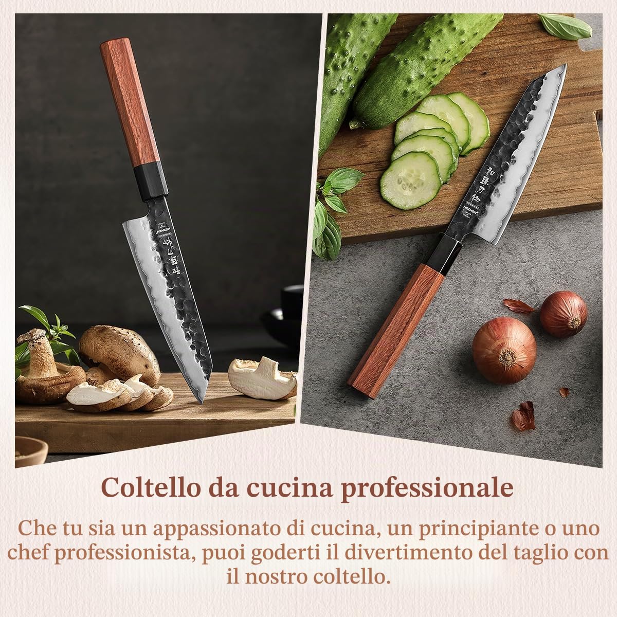 HEZHEN 15 cm Cuchillo de Kiritsuke Bunka Cuchillo de Chef Estilo Japonés | Hoja Negra, Acero Compuesto de 3 Capas, Mango Octogonal de Redwood, Cuchillos de Cocinero Para Verduras y Carnes