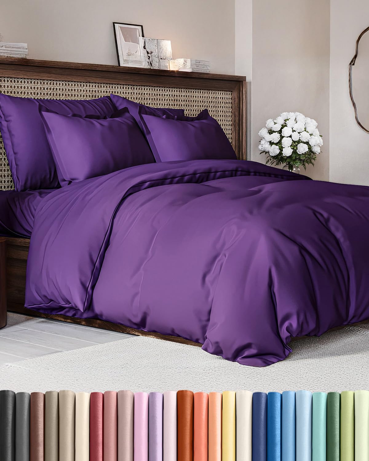 Duvet Cover Queen Size - Soft 3 Piece with Zipper Closure - Purple