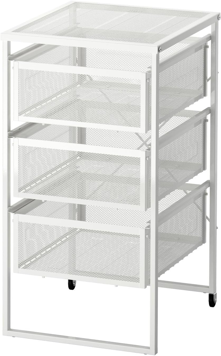 Mobile Mesh Drawer Unit with 4 Drawers, White Steel, 11.75x13.375x22 Inches, Rolling Storage Cart for Office, Letter Size Paper Storage