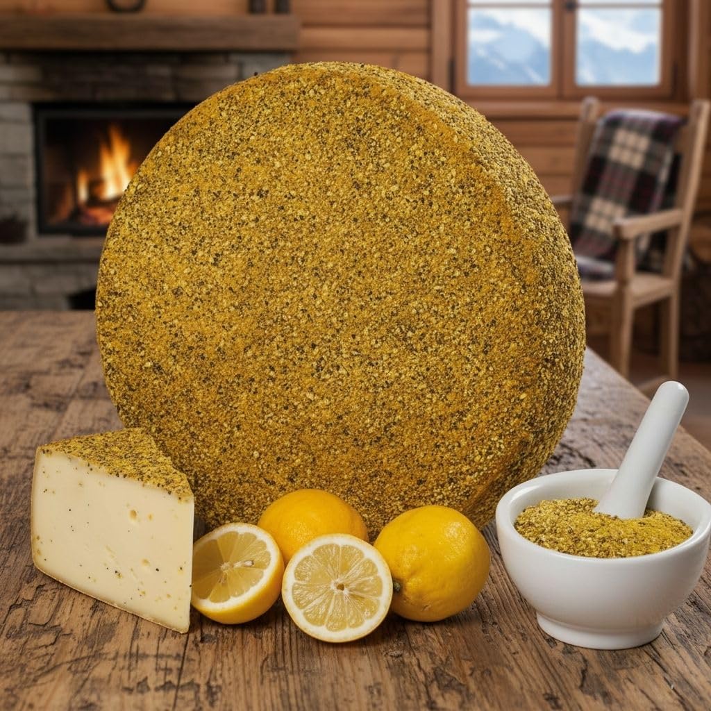Tomme de l'Appenzell Poivre et Citron – Fromage Suisse d'Exception – Portion de 1kg – Lait de Vache – Saveurs Épicées et Acidulées – Idéal pour l'Apéritif et la Cuisine Créative