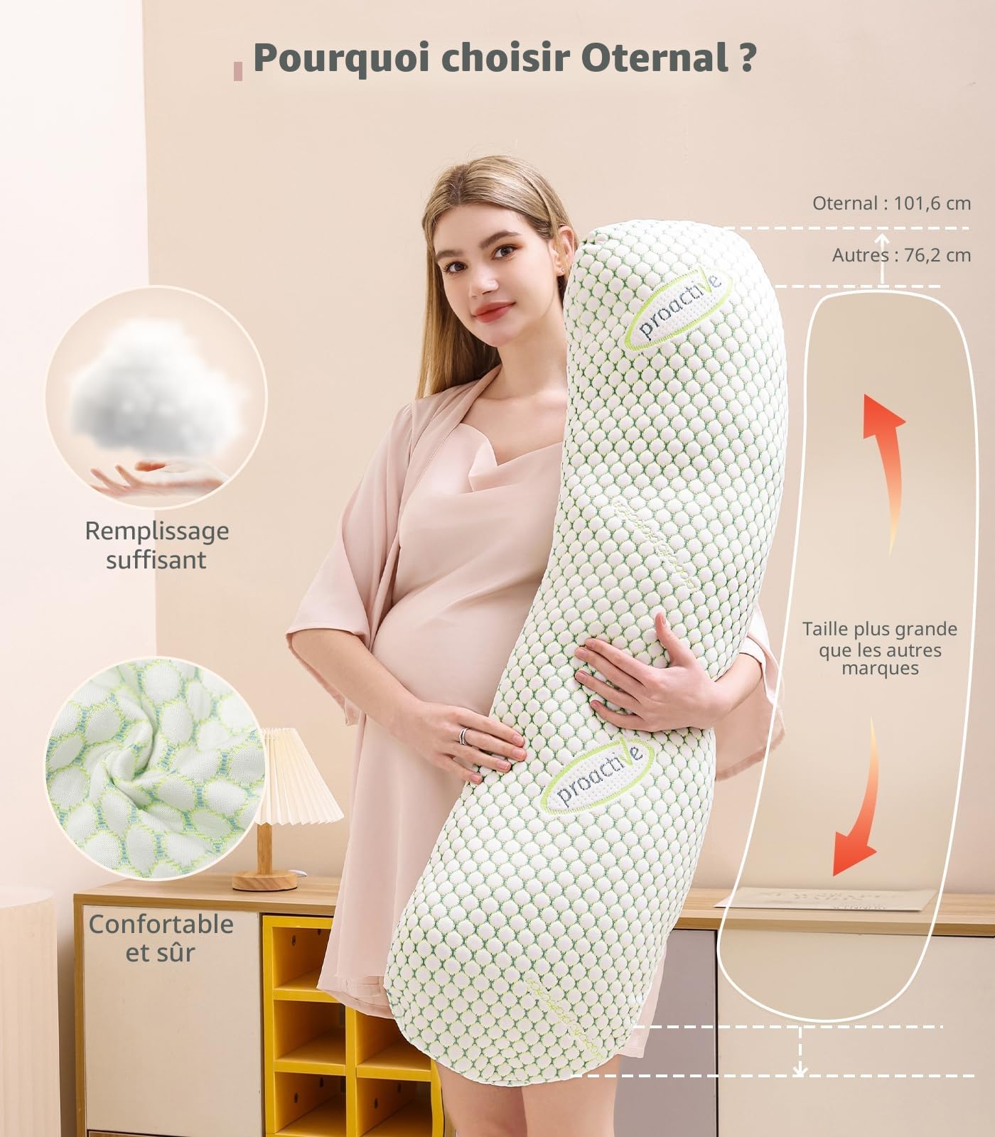 Oternal Coussin de Grossesse pour Femme Enceinte, Coussin de Grossesse Doux, Soutien pour Le Dos, Les Hanches, Les Jambes, Oreiller de maternité avec Housse d'oreiller Amovible et réglable