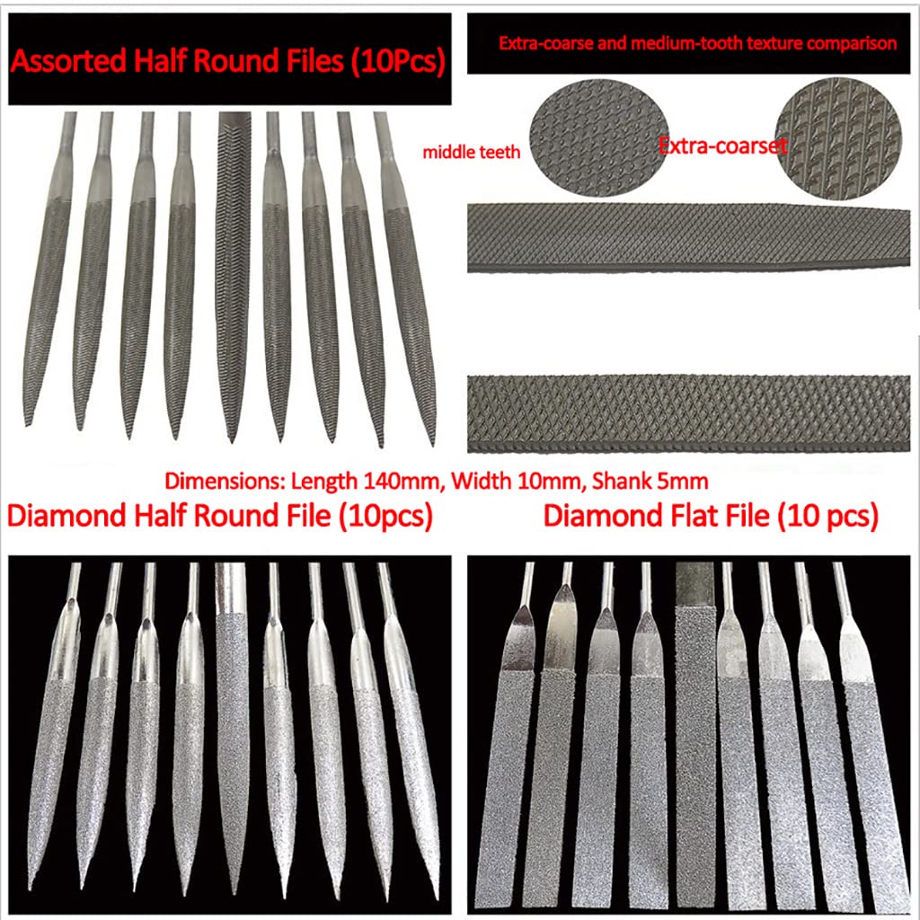 Juego de Limas y Escofinas,Limas Aguja Diamante,Juego de Limas de Metal Eléctrico Alternativo,con Ajuste de 5 velocidades,para Madera,Metal,joyería,Modelo y desbarbado,7 Estilos