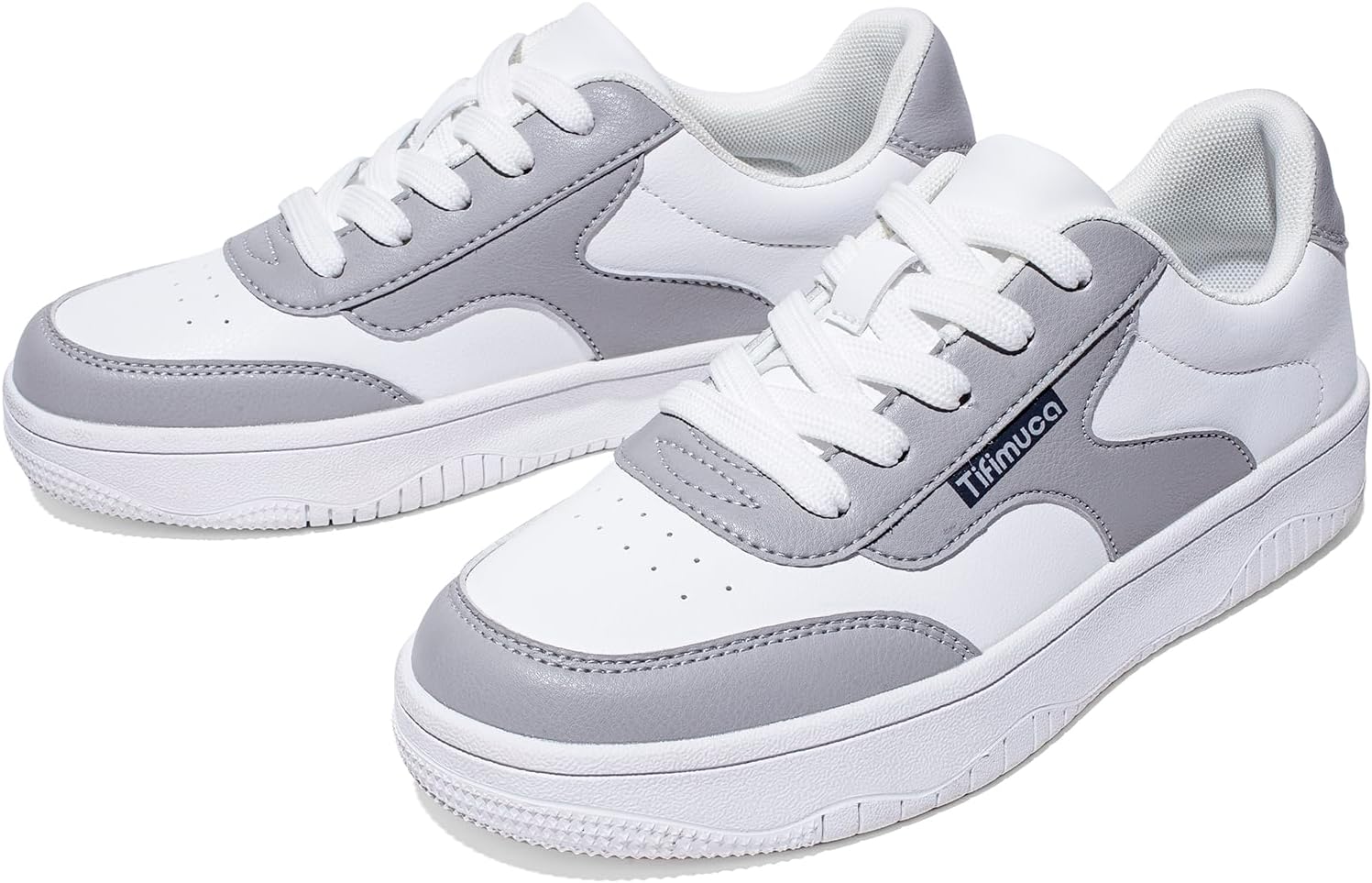 Women's Vegan Leather Low Top Lace Up Non Slip Walking Running Sneakers Skateboard Tennis Shoes Comfortable Casual Athletic Versatile Fashion Sneakers - Image 2