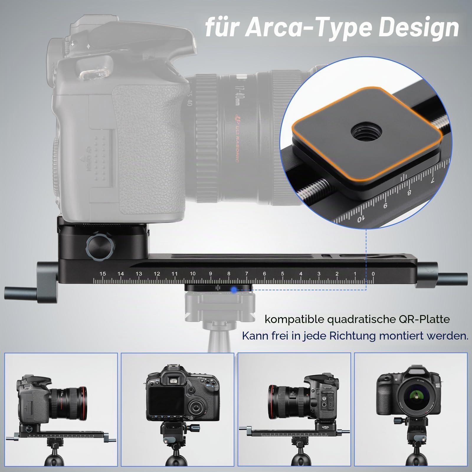 Leftfoto Präziser, stabiler Makro-Fokussierungsschienenschieber, bidirektionale Anpassung für Nahaufnahmen, Makrofotografie mit Arca-Swiss Schwalbenschwanz-Schnellwechselplatte