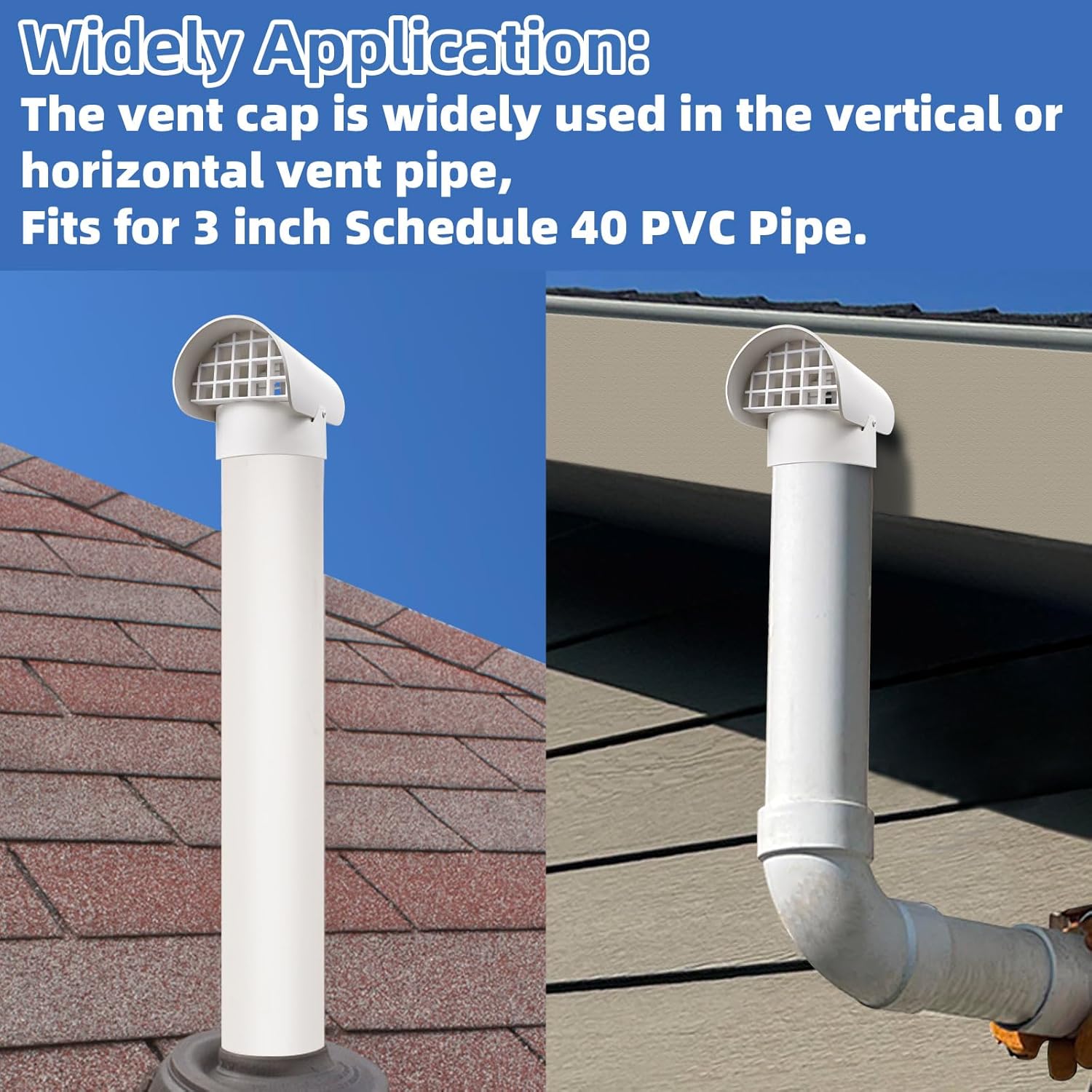 Radon Vent Cap for 3 Schedule 40, 3 inch PVC Vent Cap for Radon Fan Pipe/Flue Pipe/Roof Pipe, Radon Vent Cover Exhaust Vent Cap, Stop Rain Snow Leaves, Protect Radon Fan Motor&PVC Pipe