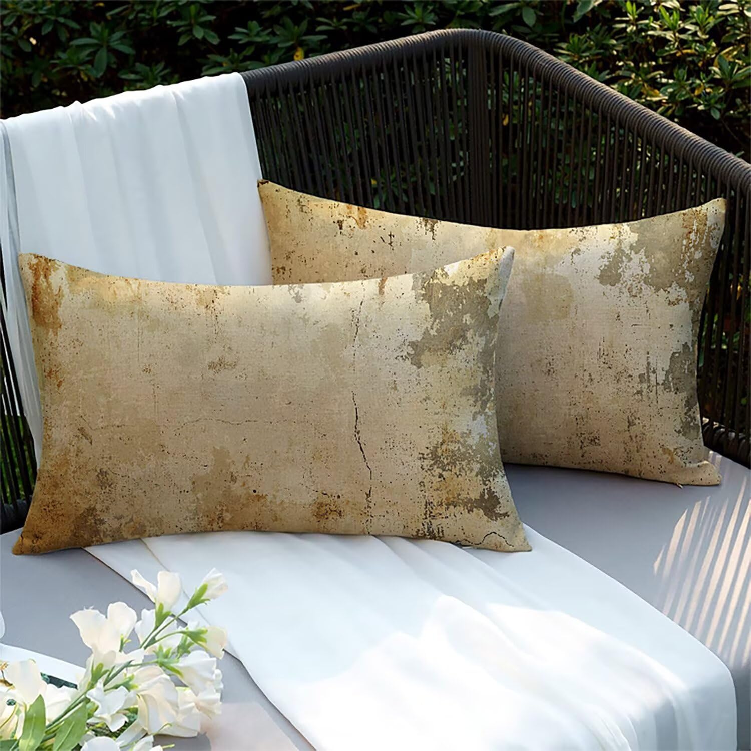 Coussins canapé et jardin lot de 2 housses lin 70x40cm imperméables décor rétro XC-9509