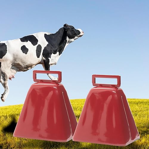 Miniatura 6 de Bevin Bells Campanas de vaca de larga distancia de 10 libras (rojo y rojo)  Campanas de Navidad  Hecho de acero  Fabricantes de ruido fuerte  con