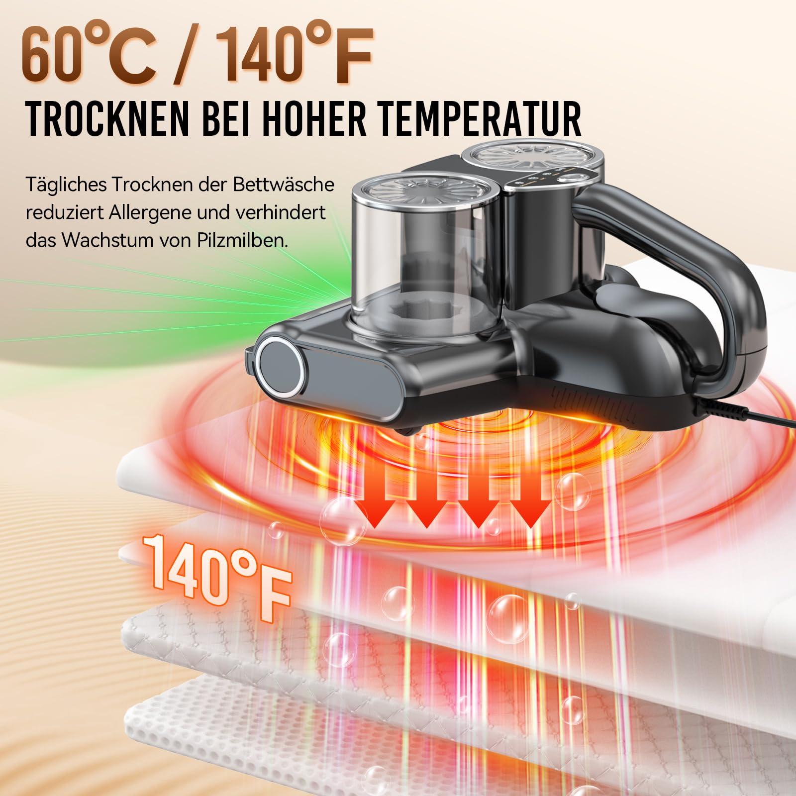 Milbensauger für Matratzen mit UV-Licht, 16Kpa, 500W Bettstaubsauger Matratzenreiniger
