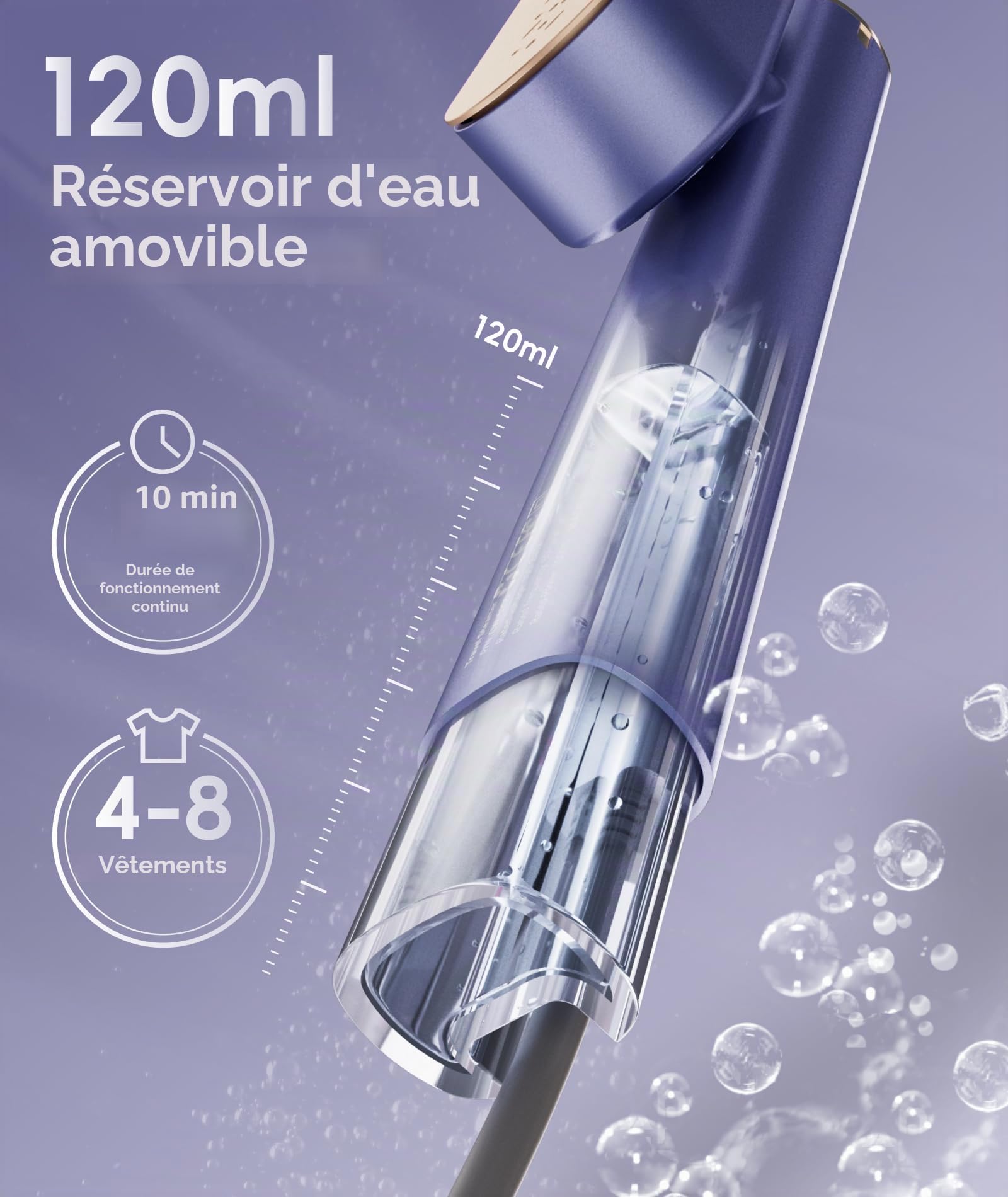 Défroisseur vapeur portable 2 en 1 pour vêtements, 100-240 V double tension, réservoir d'eau de 1000 W et 120 ml, Blue